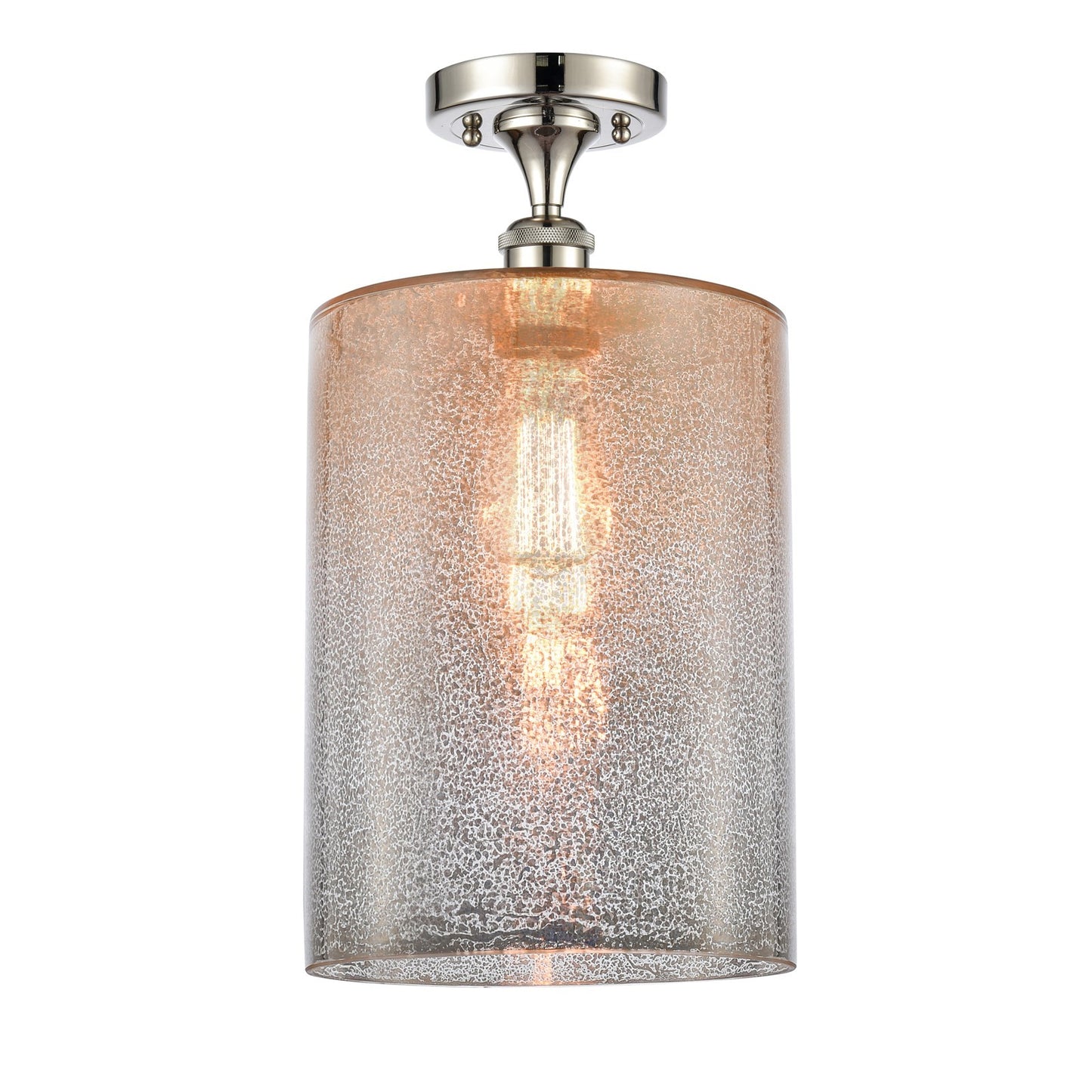 Innovations Cobbleskill 9in 1-Light Semi-Flush | Industrial Polished Nickel and Mercury Glass Drum Shade | Entryway & Hallway | 9 | Model 616-1F-PN-G116-L