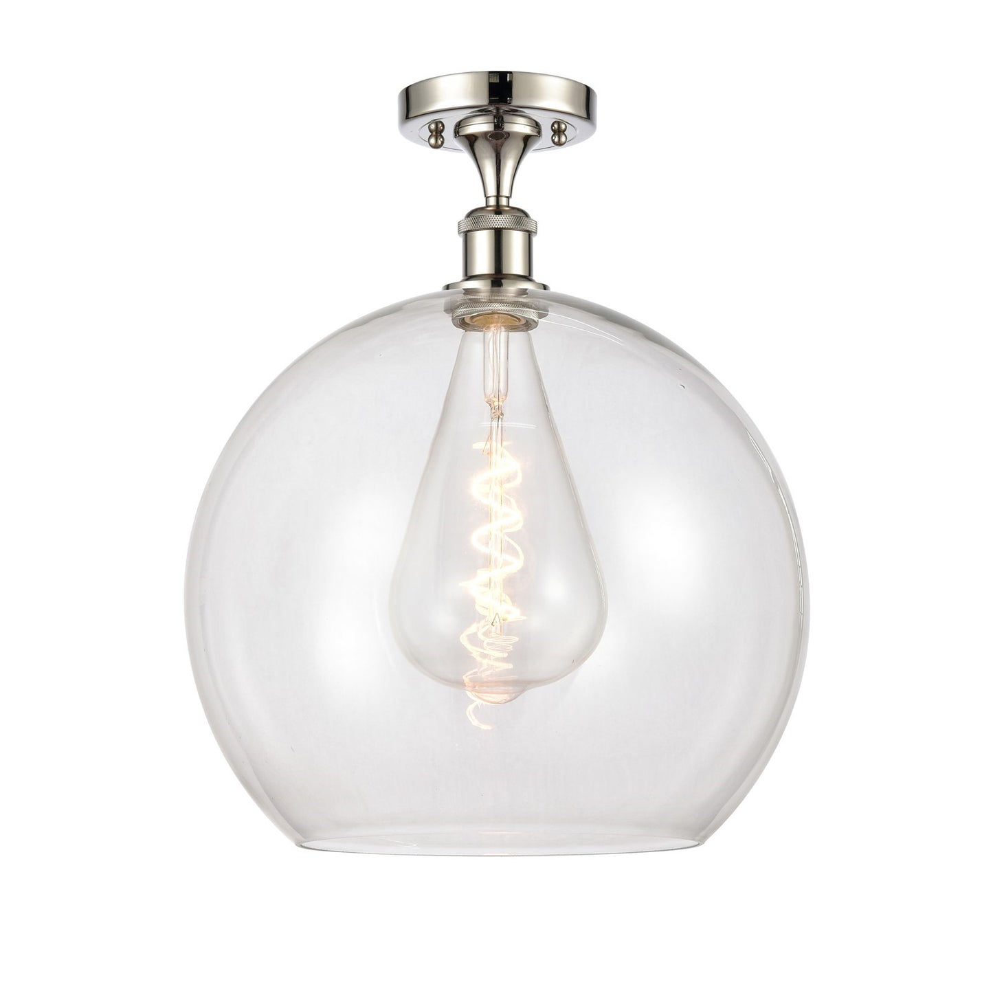 Innovations Athens 14in 1-Light Semi-Flush Mount | Industrial Modern Contempo Polished Nickel and Clear Glass | Damp Location | Model 616-1F-PN-G122-14