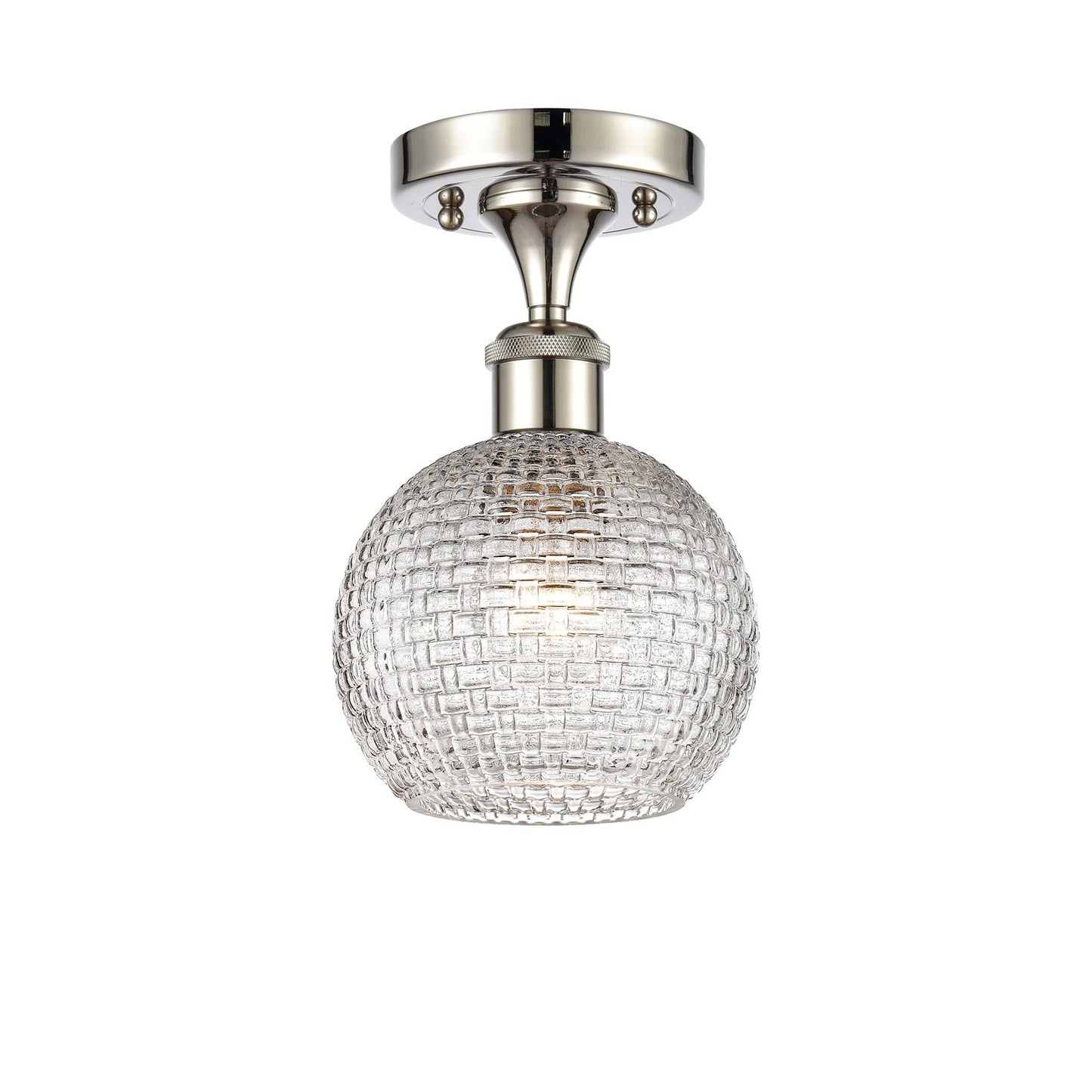 Innovations Athens 6in 1-Light Semi-Flush Mount | Modern Farmhouse Polished Nickel and Clear Basket Weave Glass | Entryway & | Model 616-1F-PN-G122C-6CL