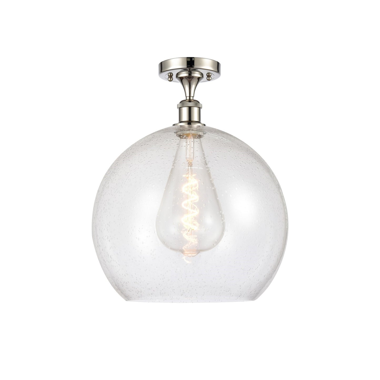 Innovations Athens 14in 1-Light Semi-Flush | Industrial Modern Polished Nickel Steel and Seedy Glass | Entryway & Hallway | Model 616-1F-PN-G124-14