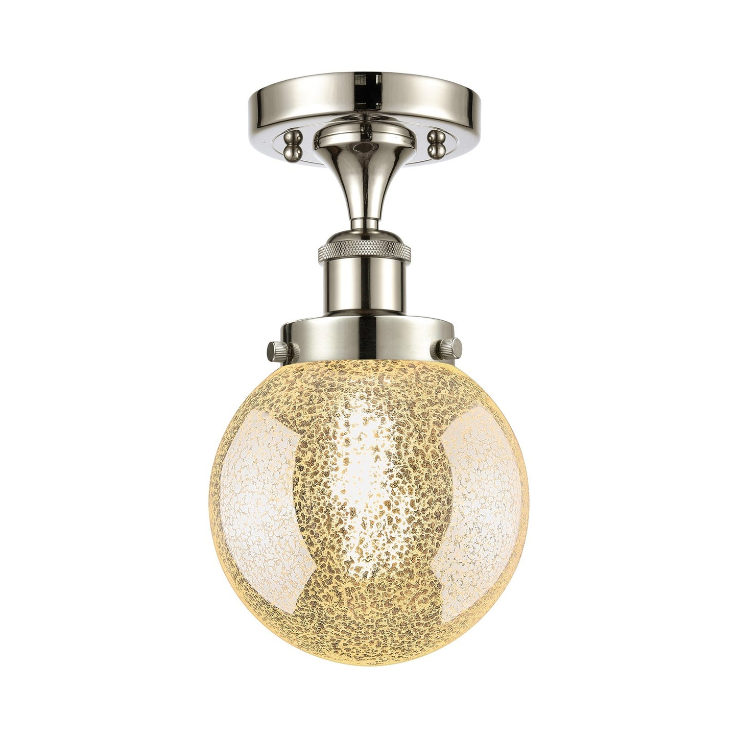 Innovations Beacon 6in 1-Light Semi-Flush Mount | Industrial Polished Nickel Steel and Mercury Glass Globe | Damp-Rated Entryway | Model 616-1F-PN-G208-6