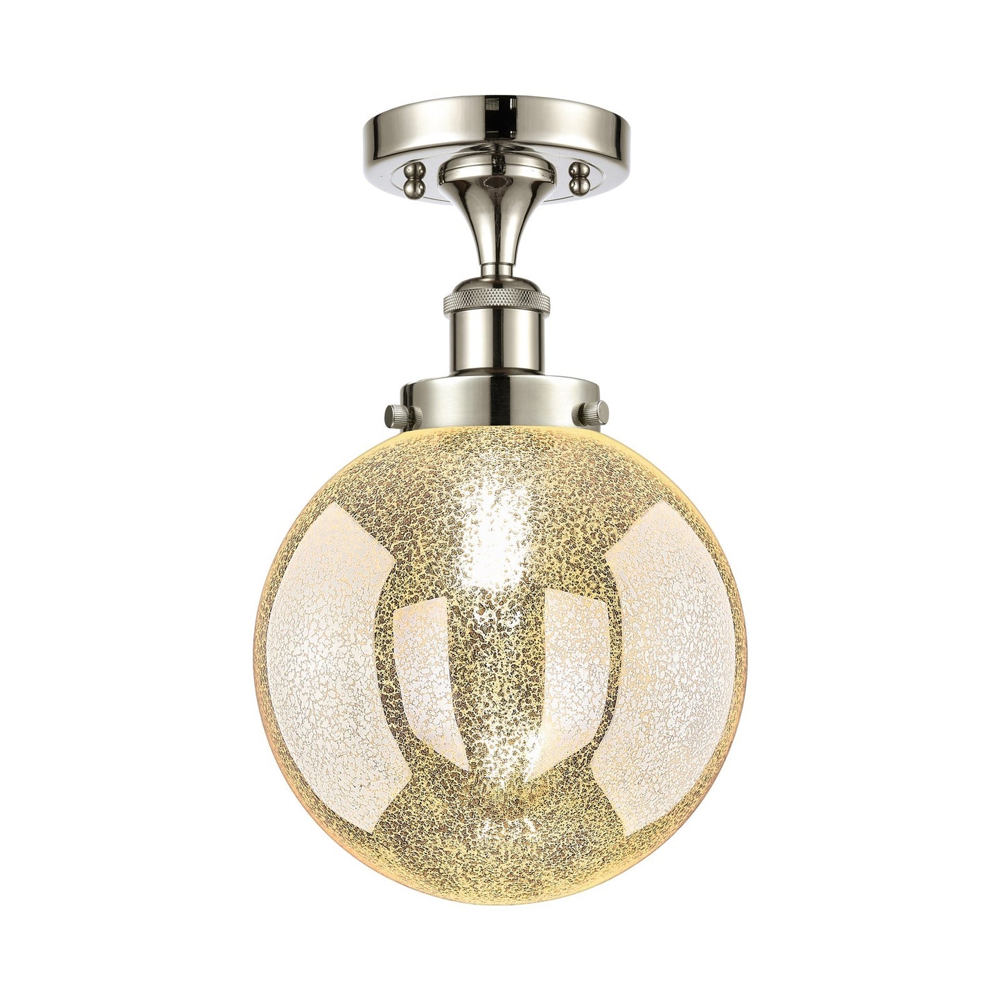 Innovations Beacon 8in 1-Light Semi-Flush Mount | Industrial Polished Nickel Steel and Mercury Glass | Damp-Rated Hallway & | Model 616-1F-PN-G208-8