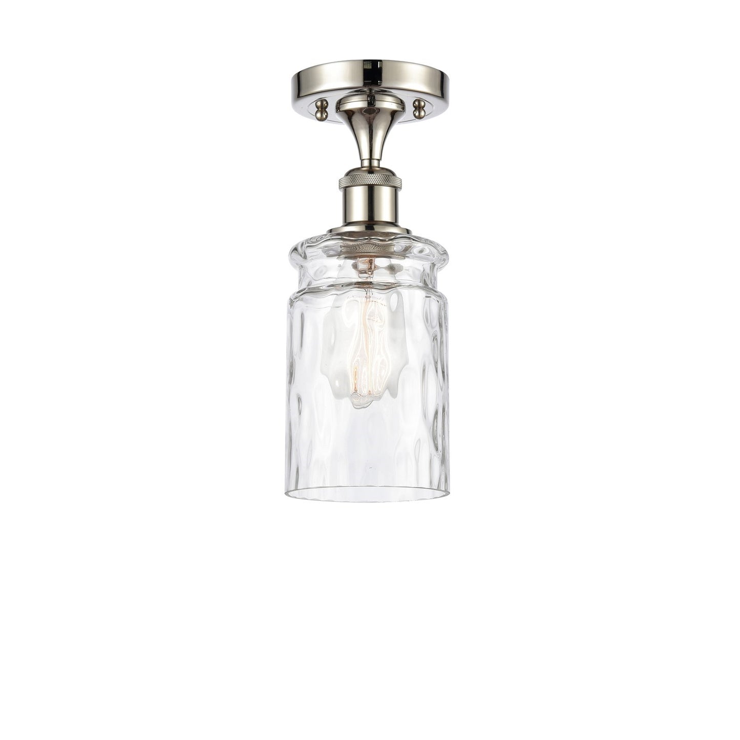 Innovations Candor 1-Light 4.75in Semi-Flush Mount | Industrial Polished Nickel and Clear Waterglass Glass | Hallway & Bathroom | Model 616-1F-PN-G352