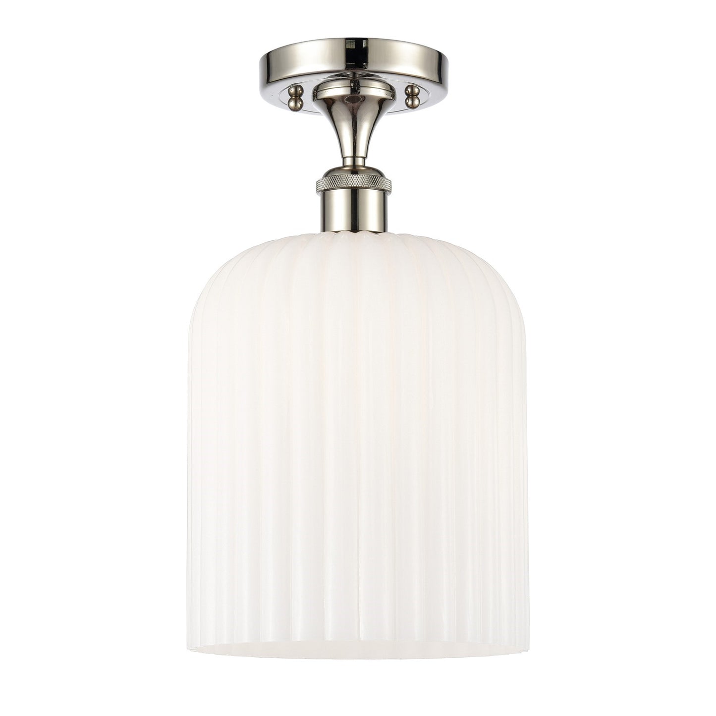 Innovations Bridal Veil 5in 1-Light Semi-Flush Mount | Art Nouveau Polished Nickel and Gloss White Ribbed Glass | Damp Rated | Model 616-1F-PN-G559-8GWH
