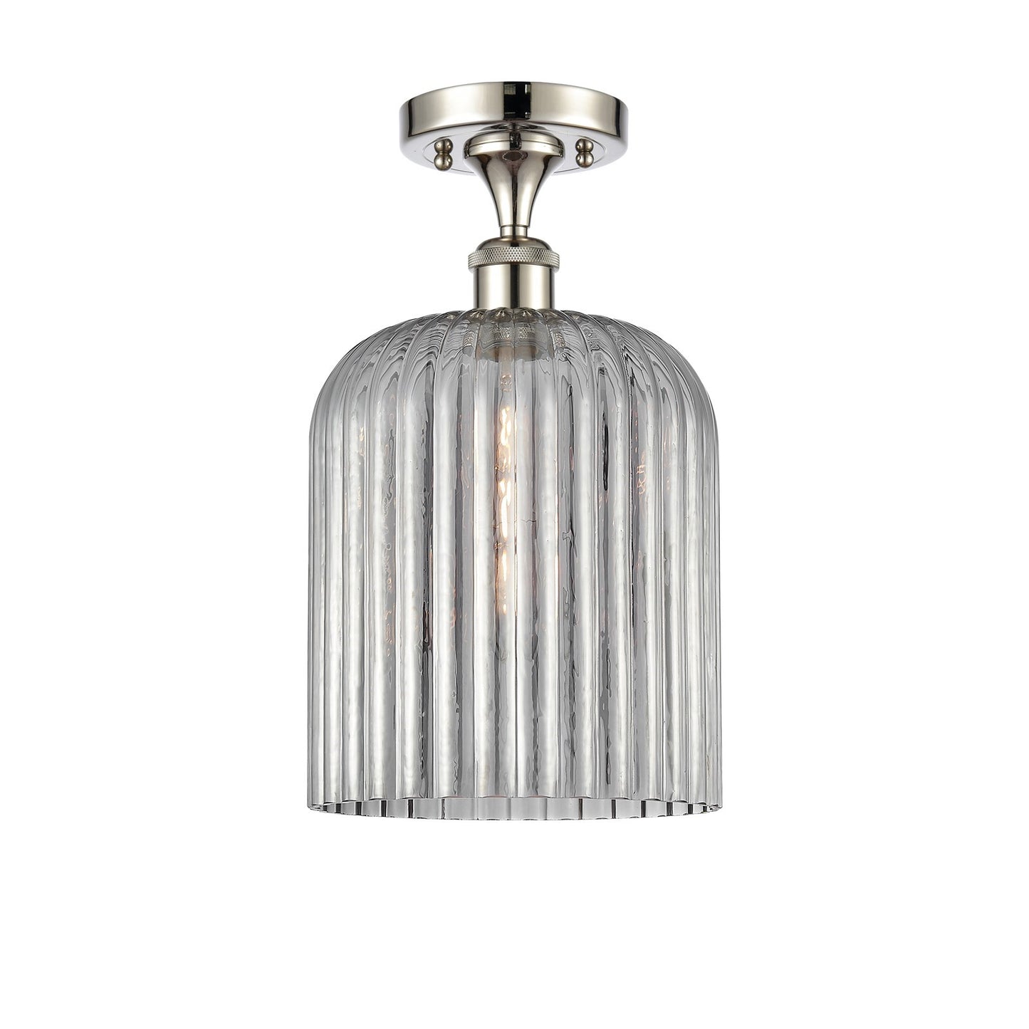 Innovations Bridal Veil 5in 1-Light Semi-Flush | Art Nouveau Polished Nickel Steel and Light Smoke Ribbed Glass | Bathroom & | Model 616-1F-PN-G559-8SM