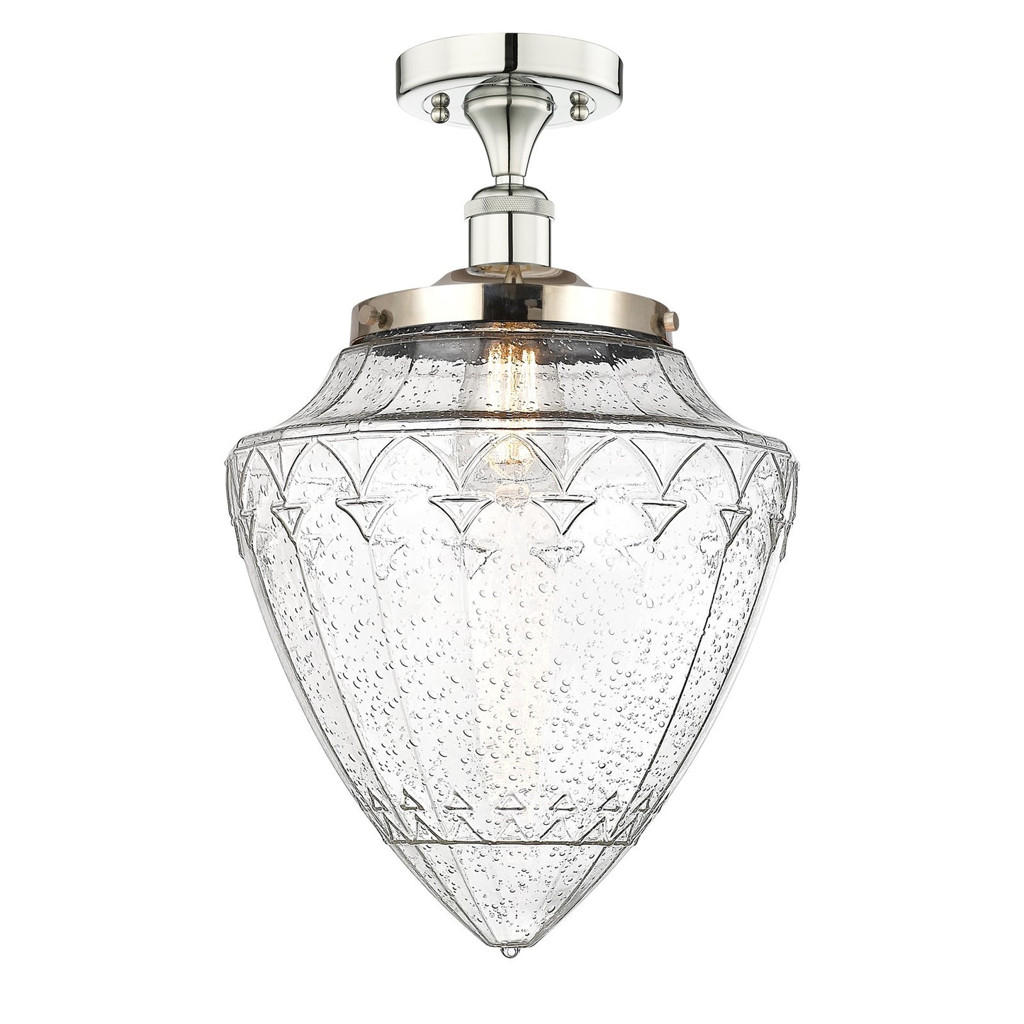 Innovations Bridgeton 12in 1-Light Semi-Flush Mount | Traditional Polished Nickel Steel and Seedy Glass | Entryway & Hallway | Model 616-1F-PN-G664-12
