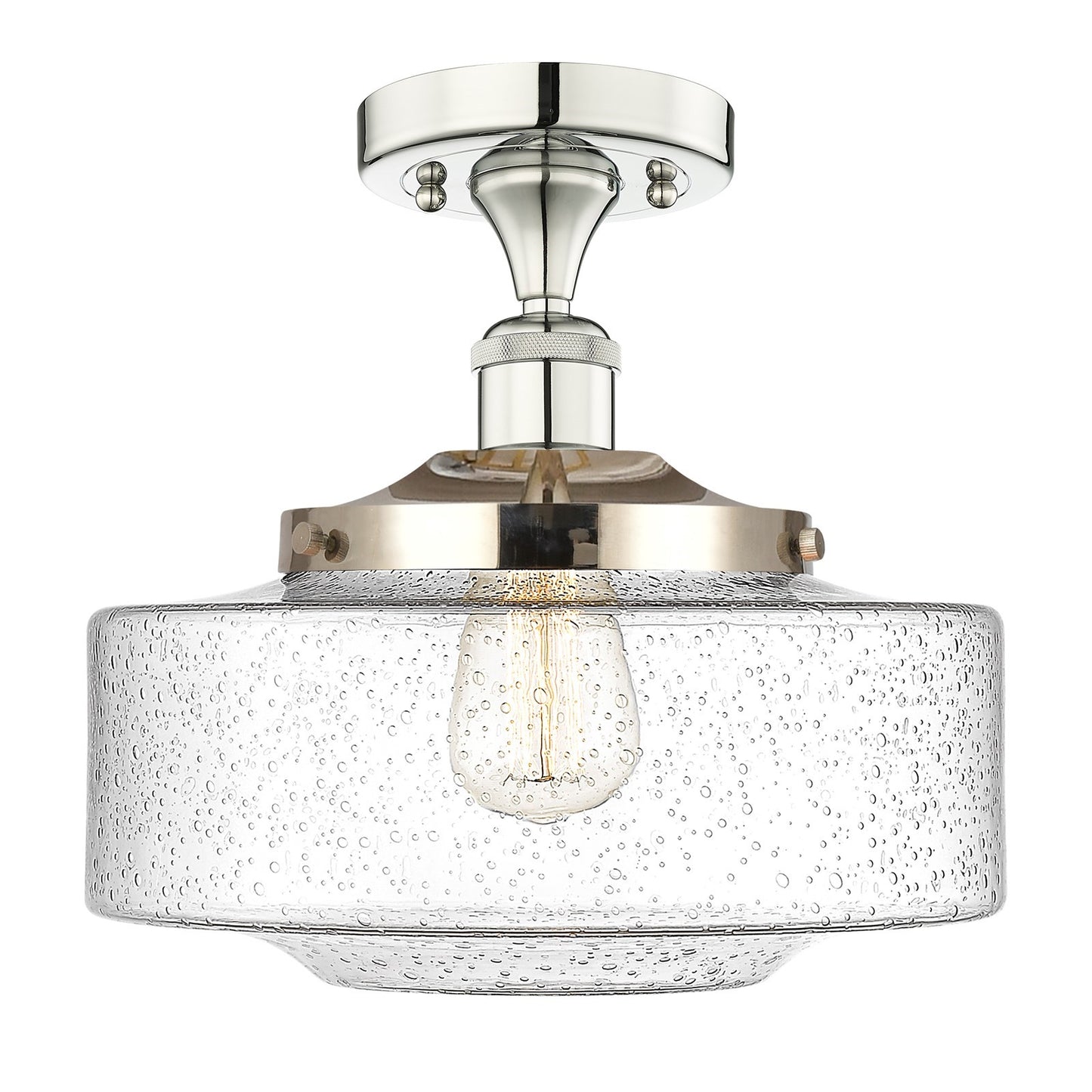 Innovations Bridgeton 12in 1-Light Semi-Flush Mount | Traditional Polished Nickel Steel and Seedy Glass | Hallway & Entryway | Model 616-1F-PN-G694-12