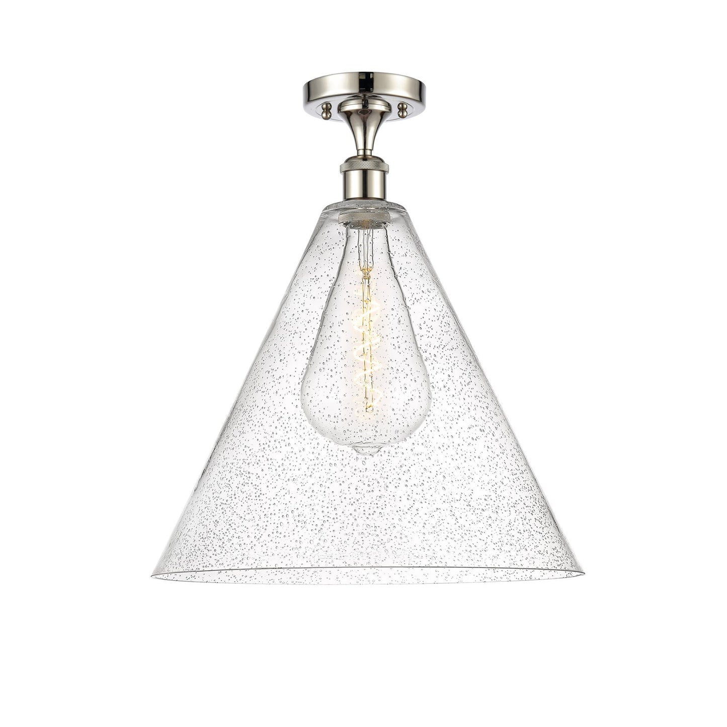 Innovations Berkshire 16in 1-Light Semi-Flush Mount | Industrial Polished Nickel Steel and Seedy Glass | Entryway & Hallway | 16 | Model 616-1F-PN-GBC-164