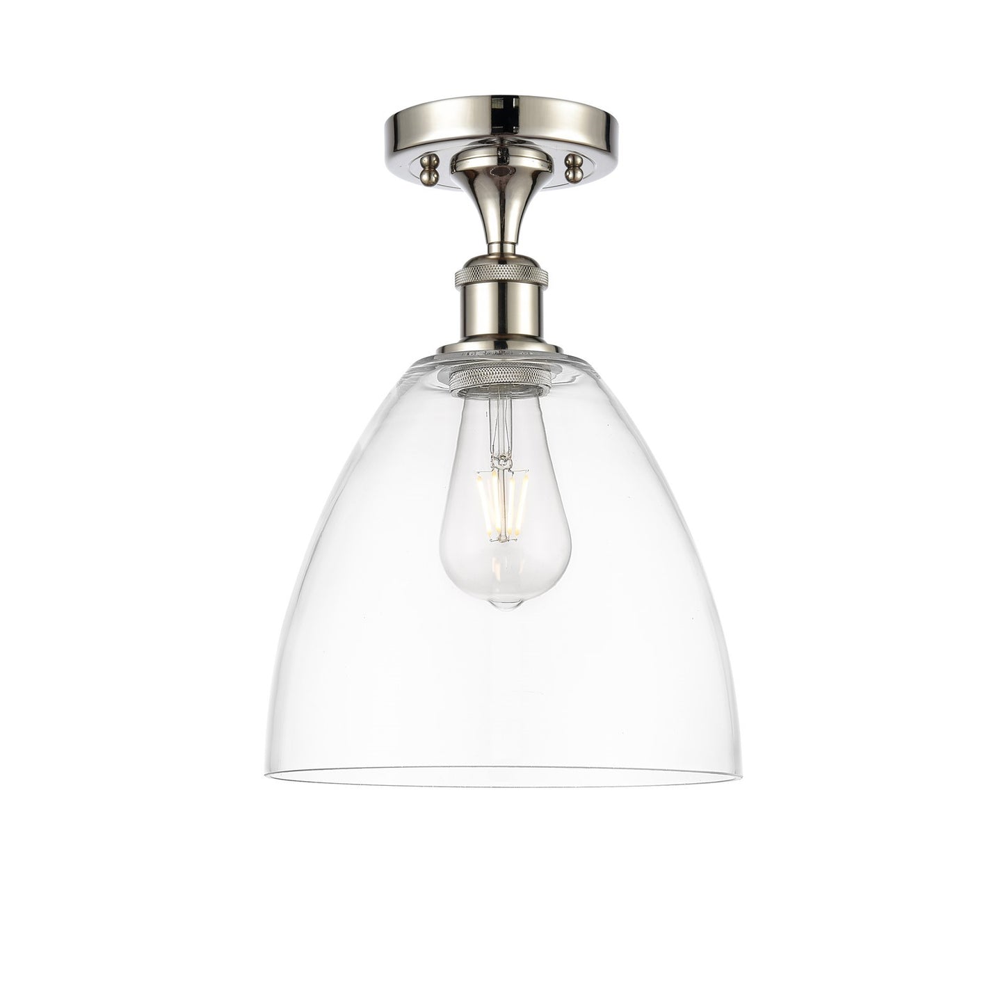 Innovations Bristol 9in 1-Light Semi-Flush Mount | Industrial Modern Contempo Polished Nickel Steel and Clear Glass | Kitchen & | Model 616-1F-PN-GBD-92