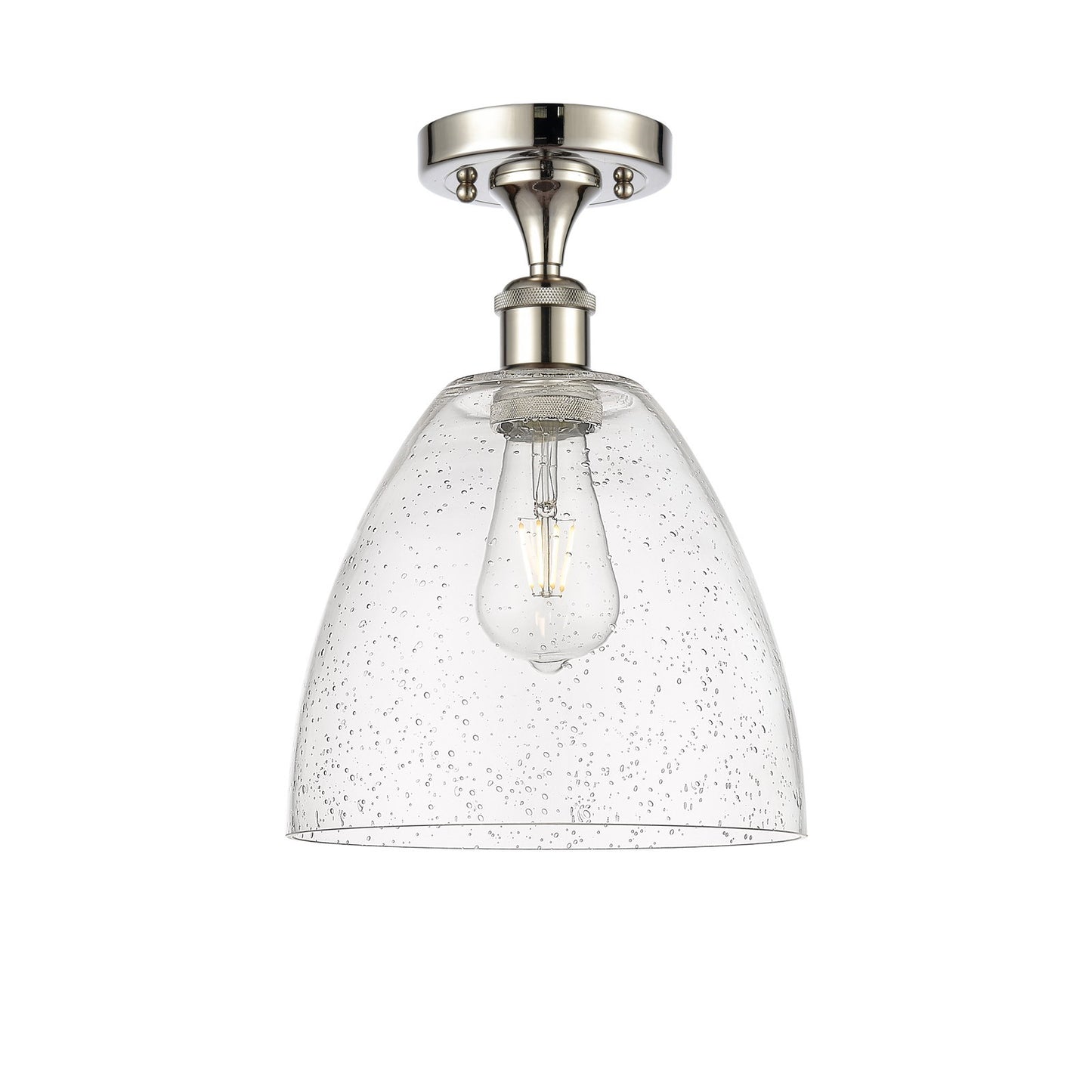 Innovations Bristol 9in 1-Light Semi-Flush Mount | Industrial Polished Nickel Steel and Seedy Glass | Entryway & Hallway | 9 x 9 | Model 616-1F-PN-GBD-94