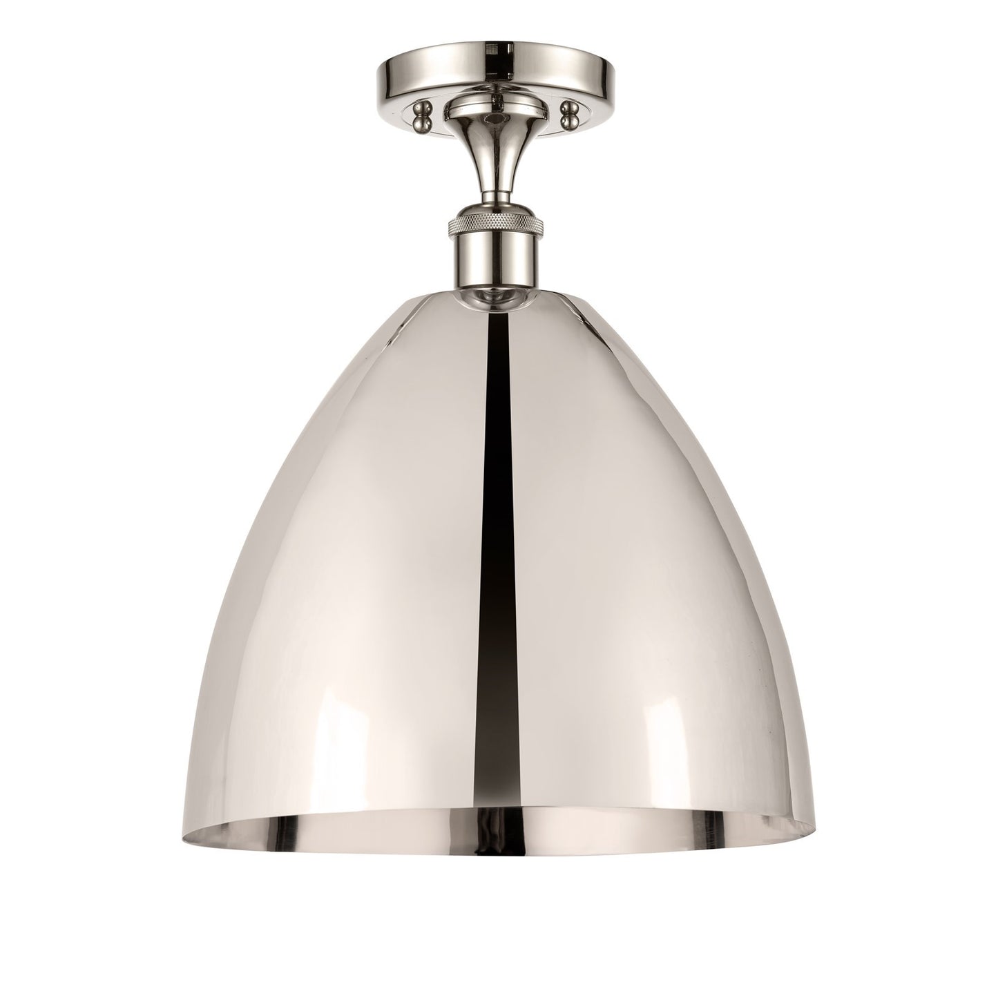Innovations Bristol 12in 1-Light Semi-Flush Mount | Industrial Polished Nickel Steel and Polished Nickel Metal Shade | Model 616-1F-PN-MBD-12-PN