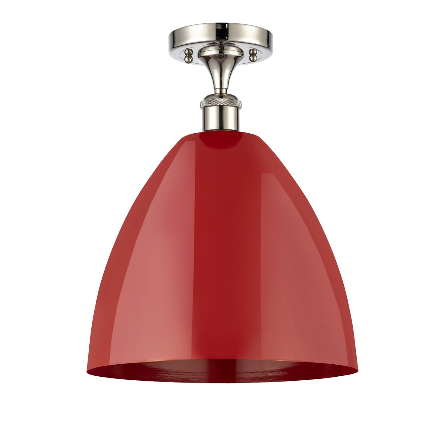 Innovations Plymouth 12in 1-Light Semi-Flush Mount | Industrial Farmhouse Polished Nickel and Matte Red Metal | Damp-Rated | Model 616-1F-PN-MBD-12-RD