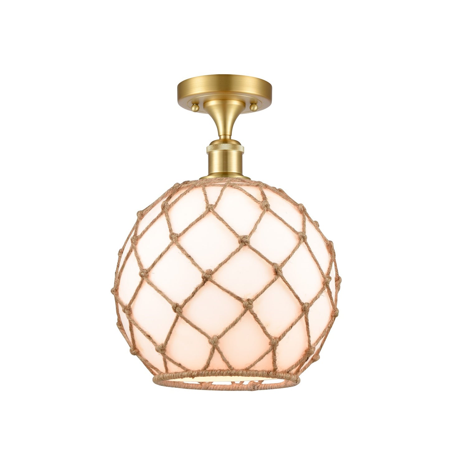 Innovations Farmhouse Rope 10in 1-Light Semi-Flush | Industrial Satin Gold Steel and Cast Brass with Matte White Glass and | Model 616-1F-SG-G121-10RB