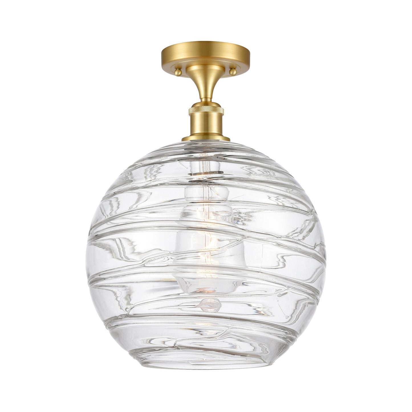Innovations Athens Deco Swirl 12in 1-Light Semi-Flush Mount | Industrial Satin Gold Steel and Clear Deco Swirl Glass | Model 616-1F-SG-G1213-12CL