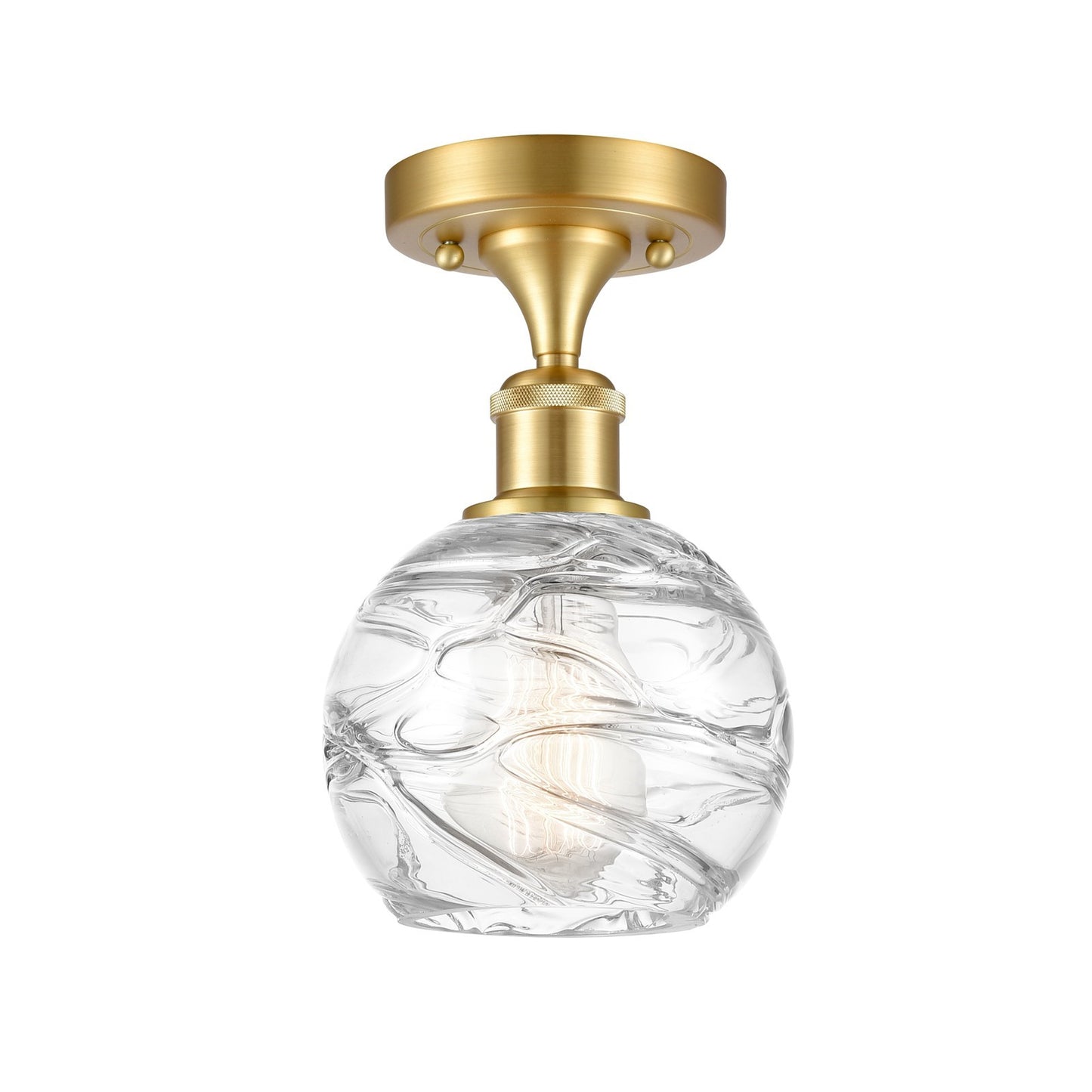Innovations Athens Deco Swirl 6in 1-Light Semi-Flush Mount | Industrial Satin Gold Steel and Clear Deco Swirl Glass | Entryway | Model 616-1F-SG-G1213-6CL
