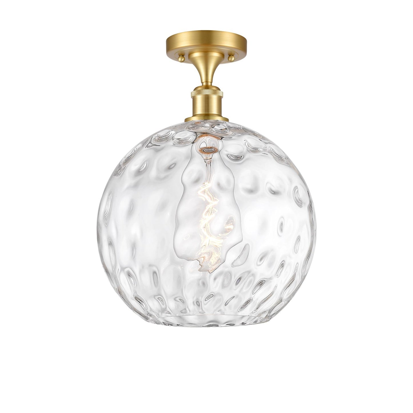 Innovations Athens Water Glass 12in 1-Light Semi-Flush Mount | Industrial Satin Gold Steel and Clear Water Glass | Kitchen & | Model 616-1F-SG-G1215-12