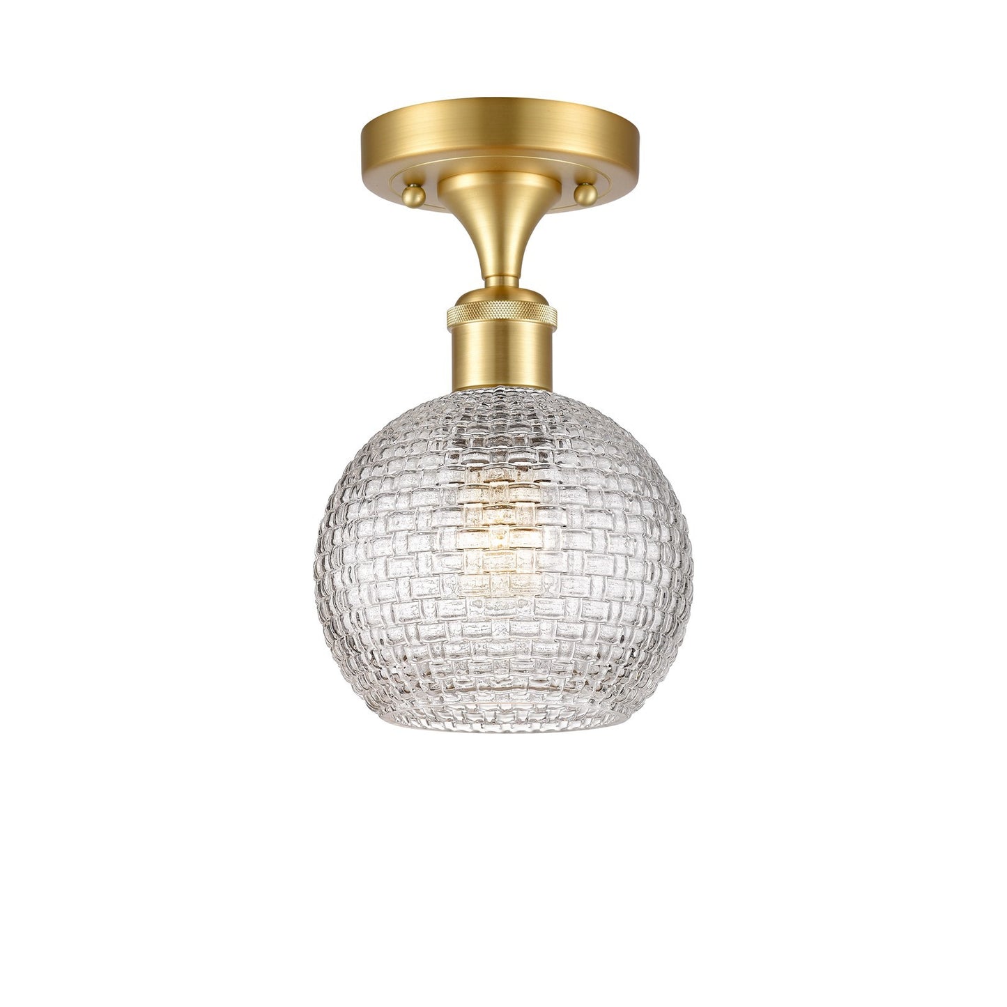 Innovations Athens 6in 1-Light Semi-Flush Mount | Modern Farmhouse Satin Gold Steel and Clear Basket Weave Glass | Entryway & | Model 616-1F-SG-G122C-6CL