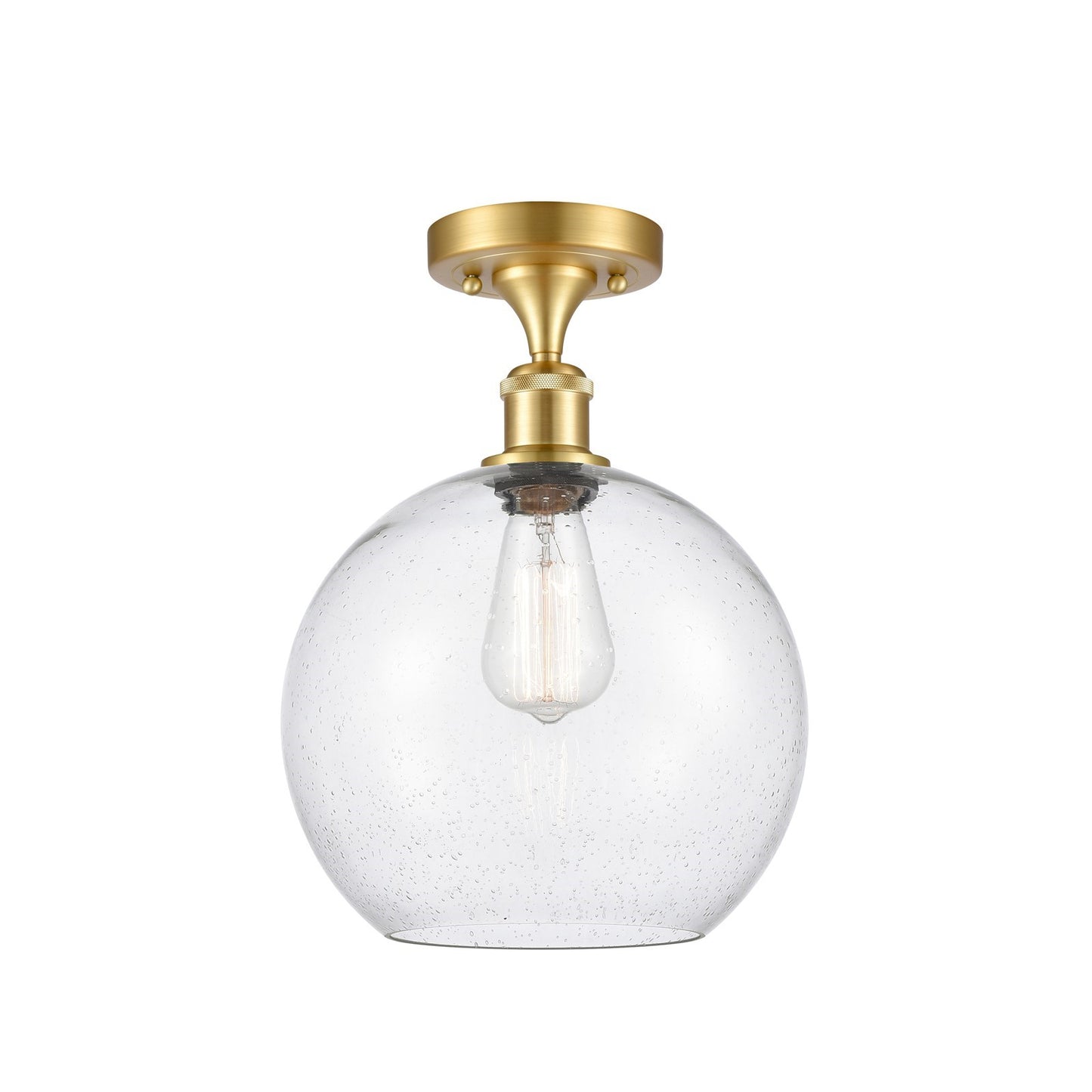 Innovations Athens 10in 1-Light Semi-Flush Mount | Industrial Satin Gold Steel and Seedy Glass | Hallway & Entryway | 10 x 14.25 | Model 616-1F-SG-G124-10