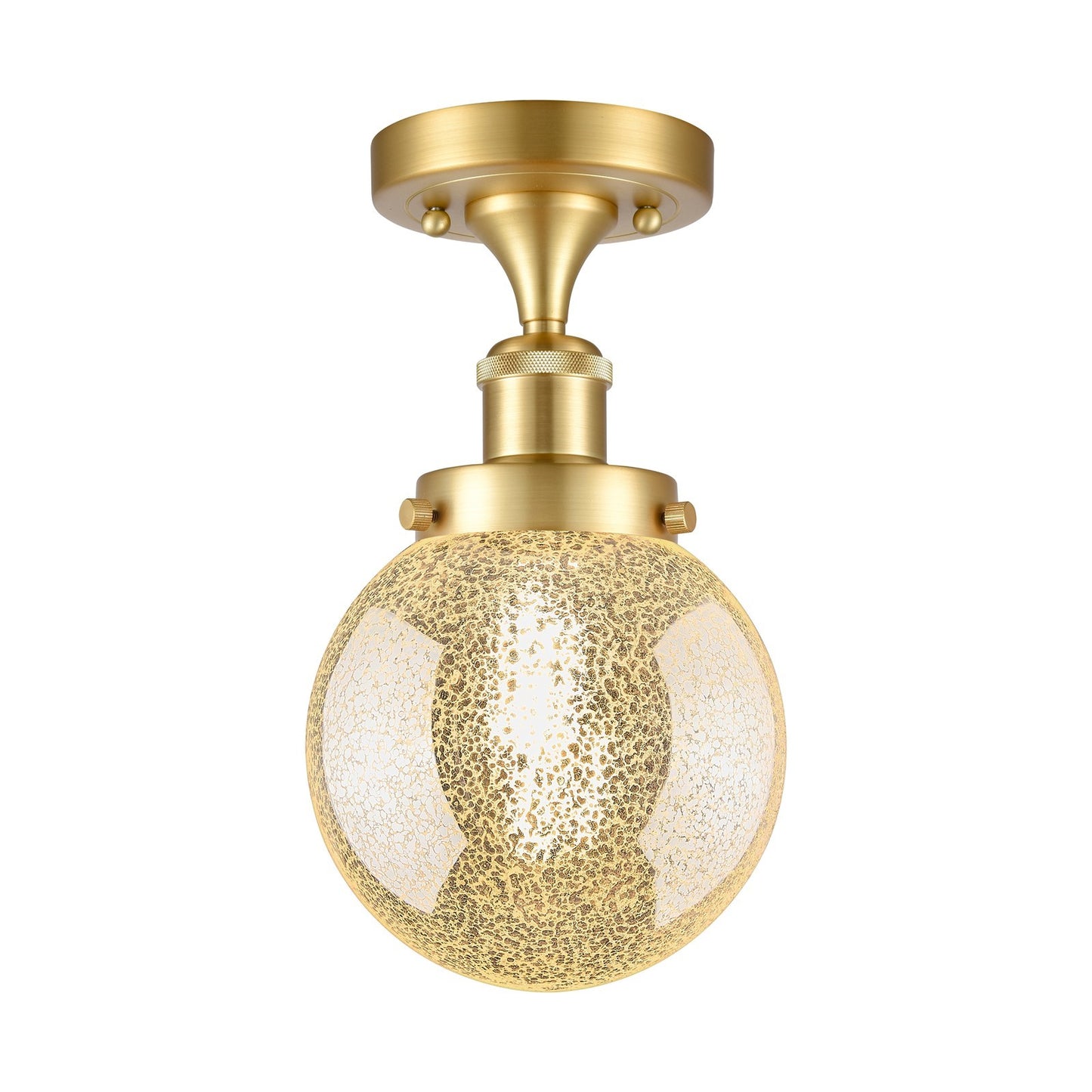 Innovations Beacon 6in 1-Light Semi-Flush Mount | Art Nouveau Industrial Satin Gold Steel and Mercury Glass | Entryway & Hallway | Model 616-1F-SG-G208-6