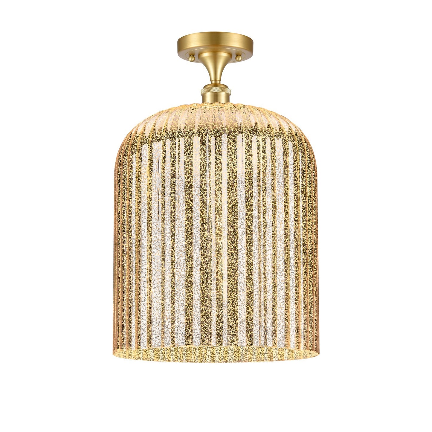 Innovations Bridal Veil 5in 1-Light Semi-Flush Mount | Art Nouveau Satin Gold Steel and Mercury Ribbed Glass | Damp-Rated | Model 616-1F-SG-G559-12ME