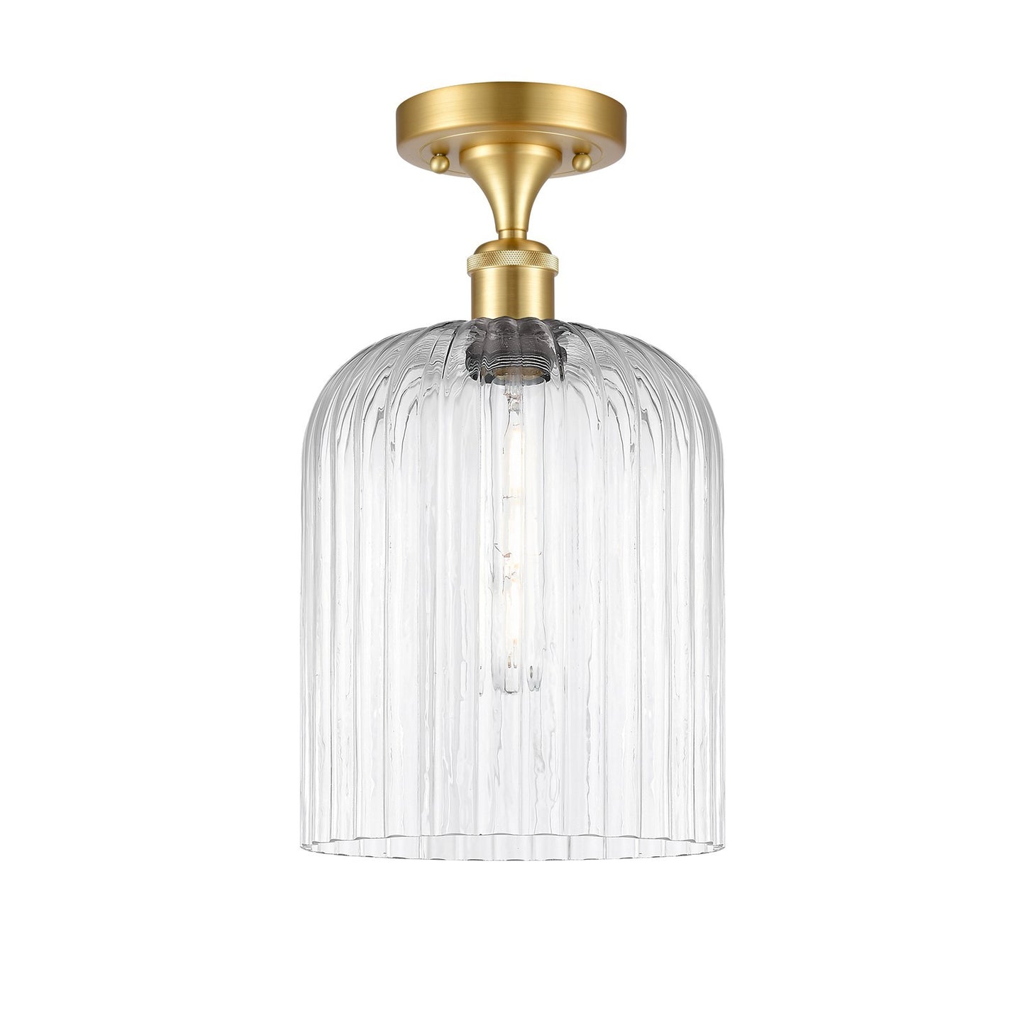 Innovations Bridal Veil 5in 1-Light Semi-Flush Mount | Industrial Art Nouveau Satin Gold Steel and Clear Ribbed Glass | Model 616-1F-SG-G559-8CL