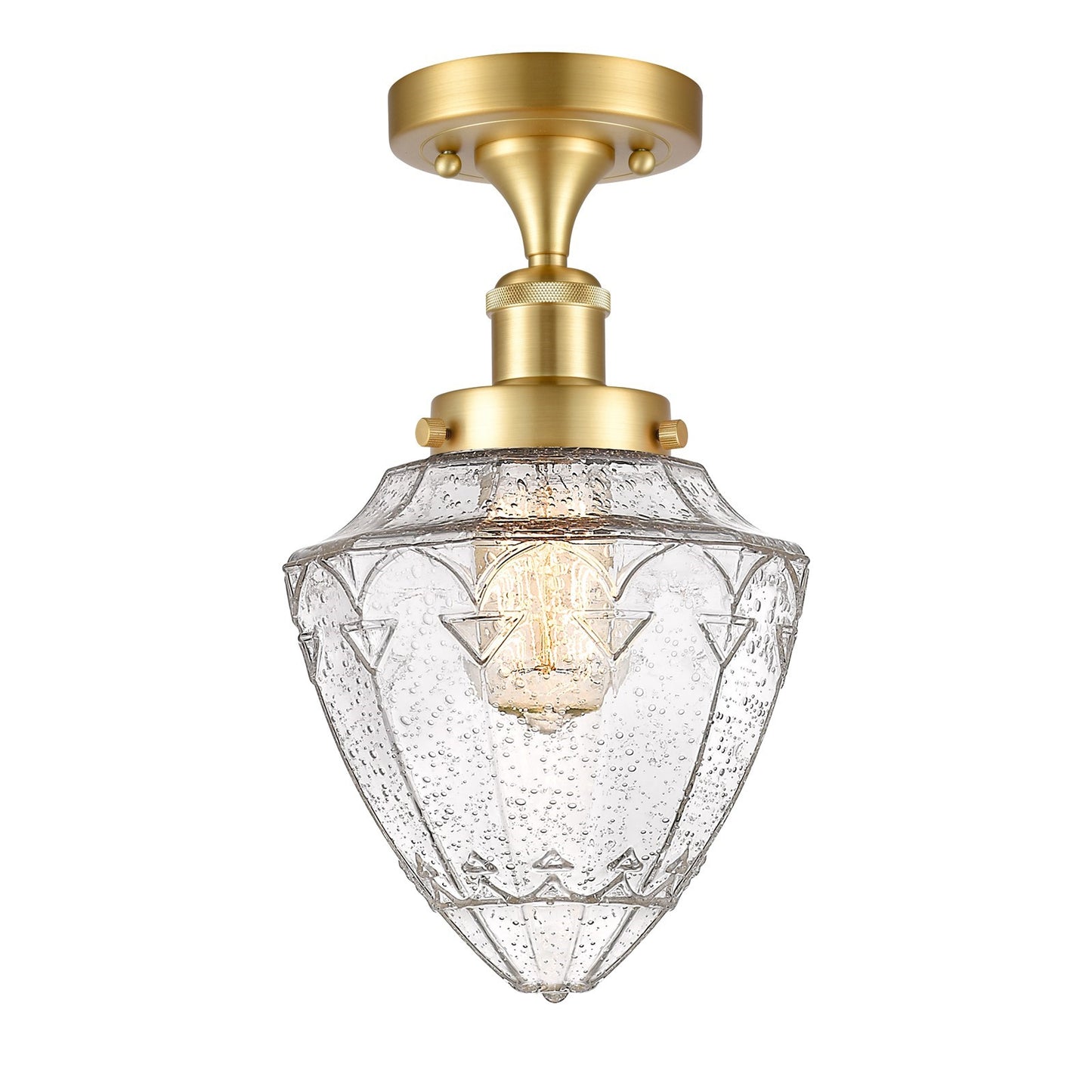 Innovations Bullet 6in 1-Light Semi-Flush Mount | Industrial Satin Gold and Seedy Glass | Hallway & Entryway | 6 x 13 in | Model 616-1F-SG-G664-7