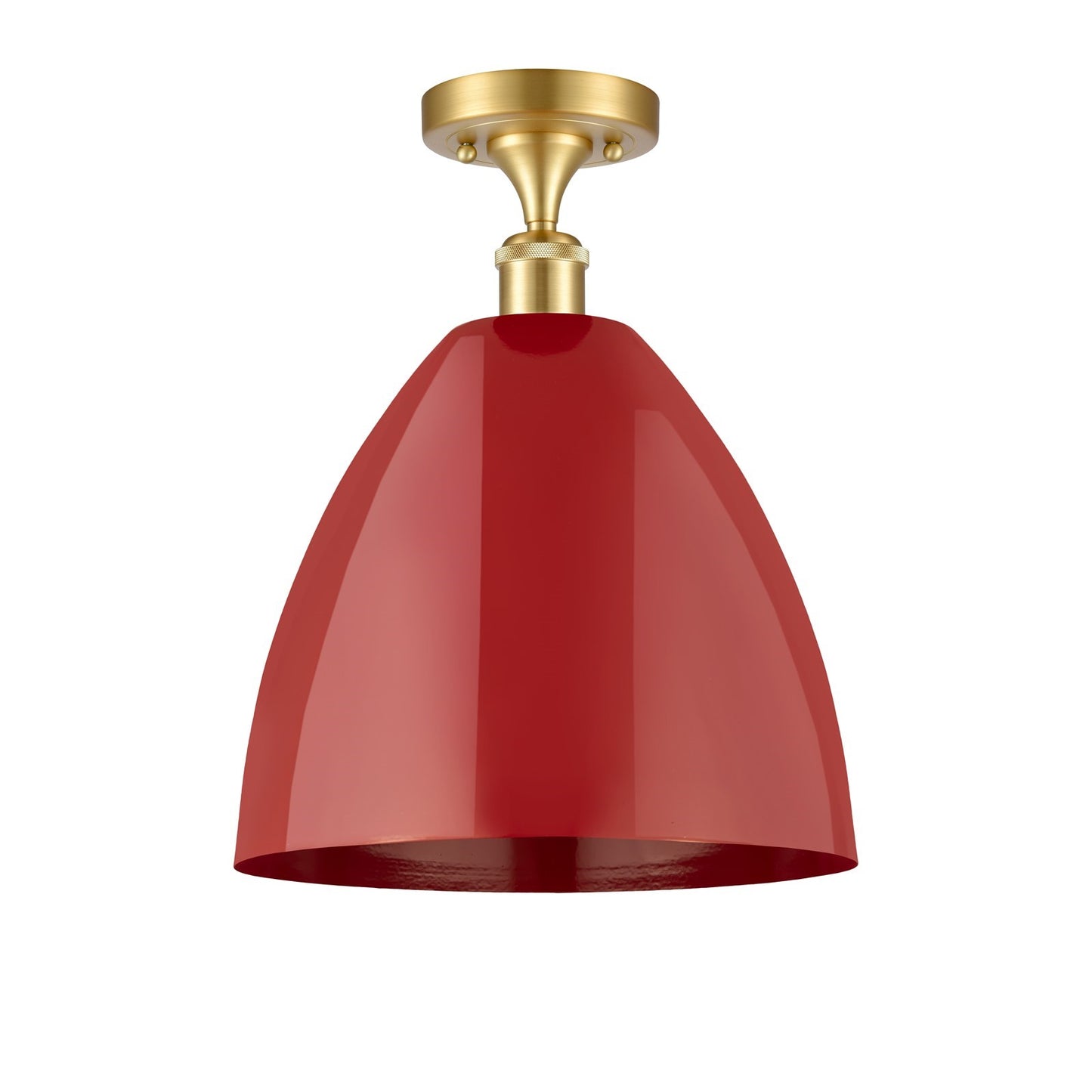 Innovations Plymouth 12in 1-Light Semi-Flush Mount | Industrial Satin Gold Steel and Matte Red Metal | Kitchen & Hallway | 12 | Model 616-1F-SG-MBD-12-RD