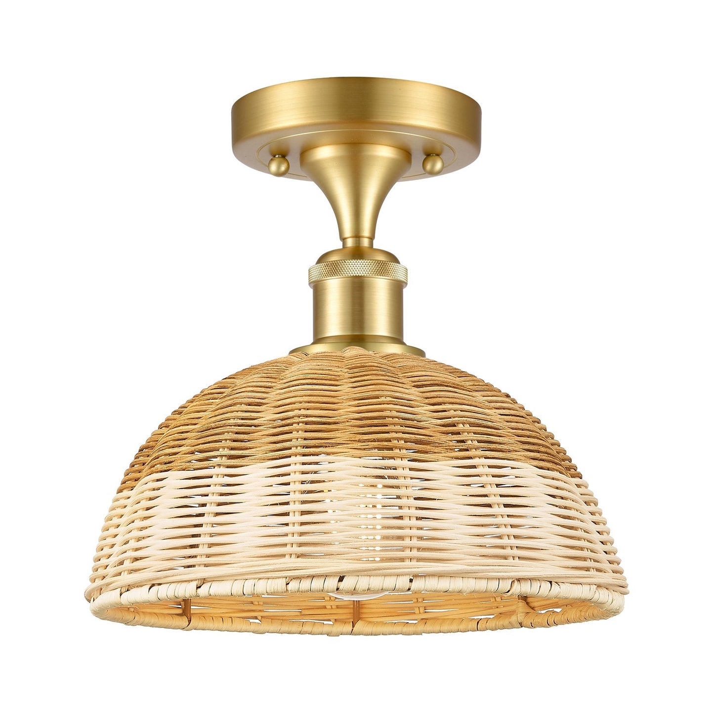 Innovations Bristol Natural II 9in 1-Light Semi-Flush Mount | Industrial Satin Gold Steel and Cast Brass with Natural Fiber | Model 616-1F-SG-NBD2-9-NAT