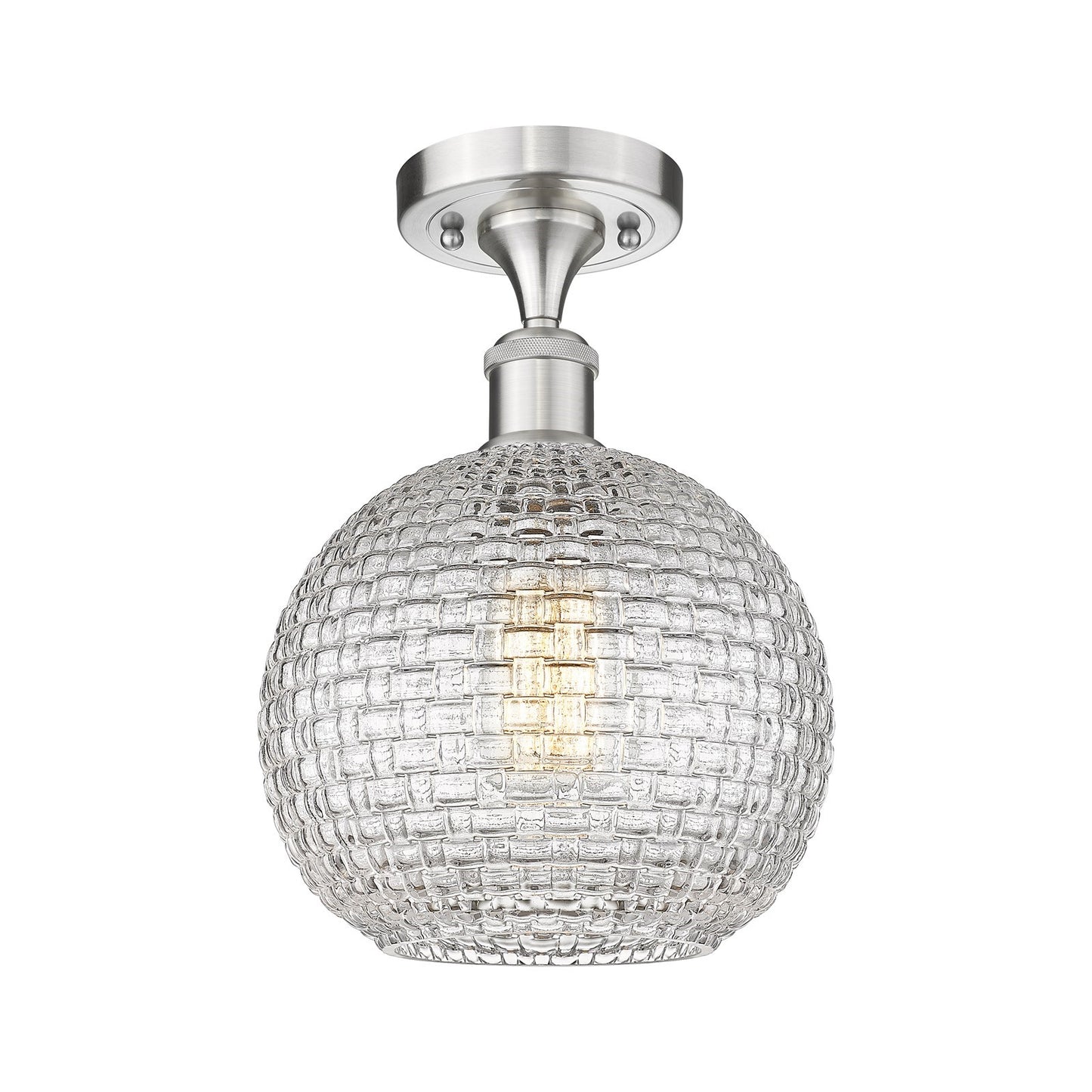 Innovations Athens 8in 1-Light Semi-Flush Mount | Brushed Satin Nickel Steel and Clear Basket Weave Glass | Kitchen & Bathroom | Model 616-1F-SN-G122C-8CL