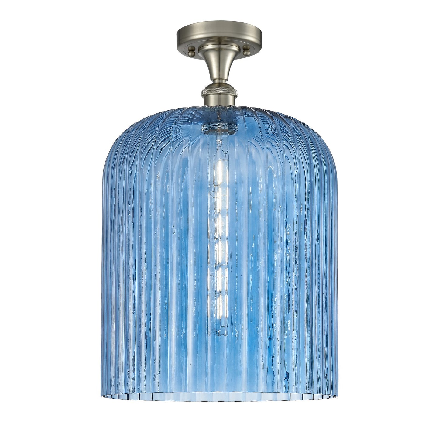 Innovations Bridal Veil 5in 1-Light Semi-Flush Mount | Art Nouveau Brushed Satin Nickel and Princess Blue Ribbed Glass | Model 616-1F-SN-G559-12BL