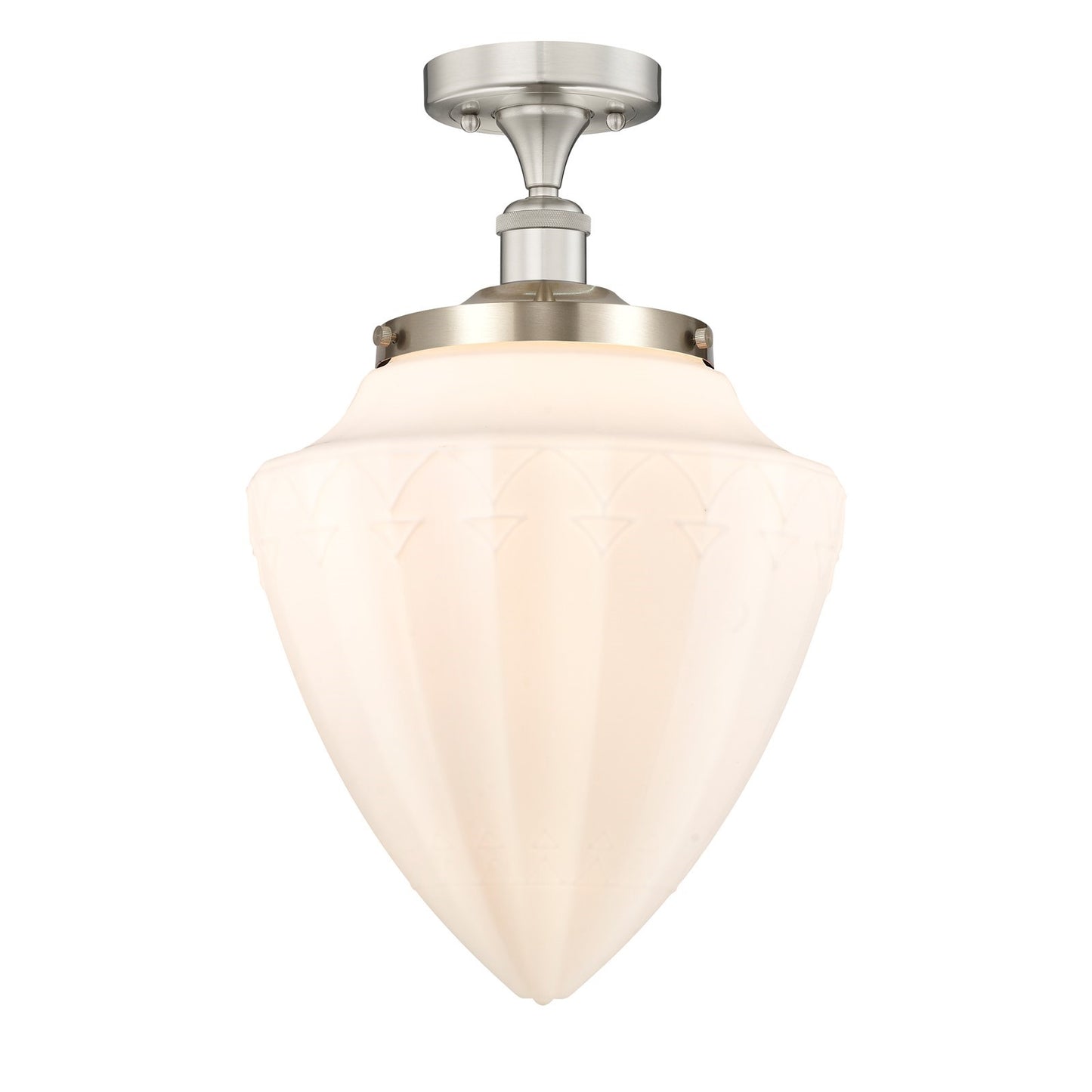 Innovations Bridgeton 12in 1-Light Semi-Flush Mount | Traditional Brushed Satin Nickel and Matte White Frosted Glass | Entryway | Model 616-1F-SN-G661-12