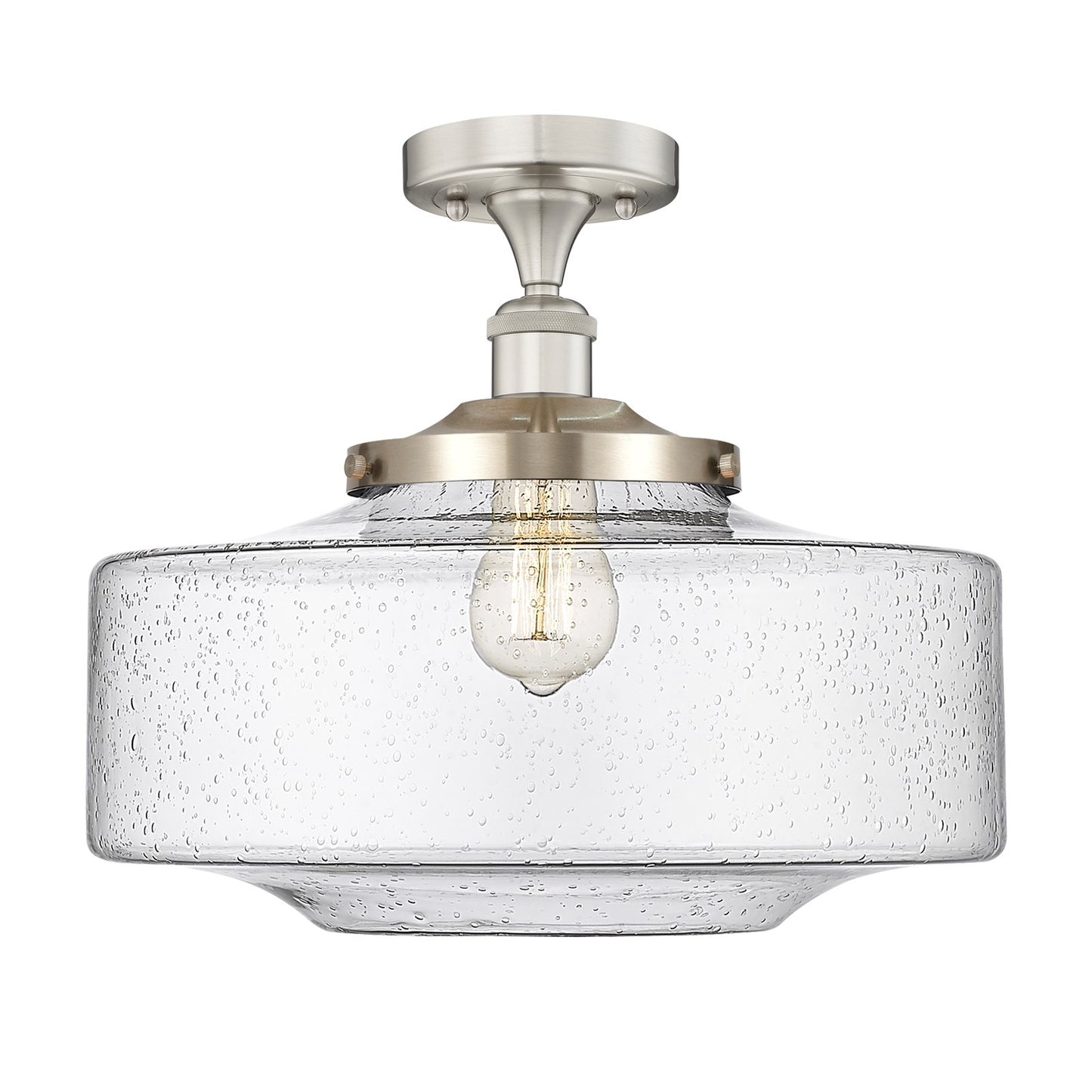 Innovations Bridgeton 16in 1-Light Semi-Flush Mount | Traditional Brushed Satin Nickel Steel and Seedy Glass | Entryway & | Model 616-1F-SN-G694-16