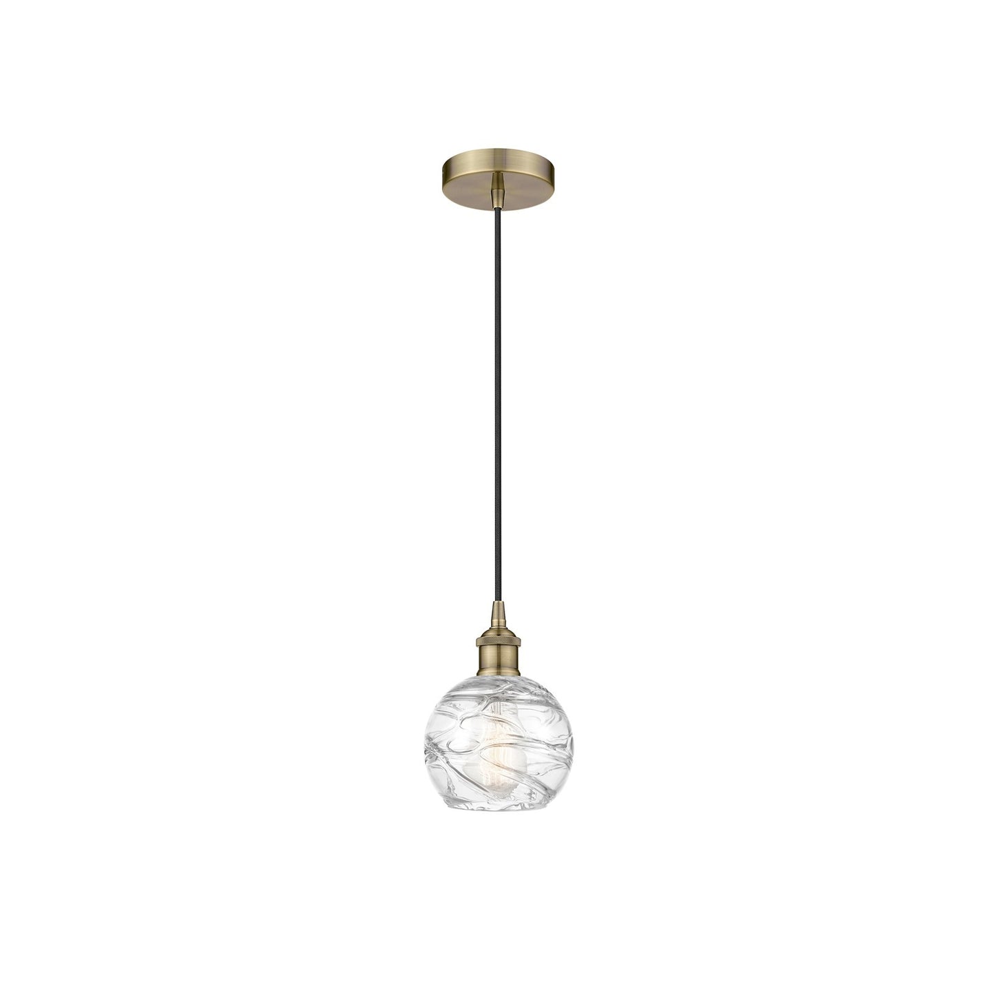 Innovations Athens Deco Swirl 6in 1-Light Mini Pendant | Industrial Antique Brass Steel and Clear Deco Swirl Glass | Kitchen | Model 616-1P-AB-G1213-6CL