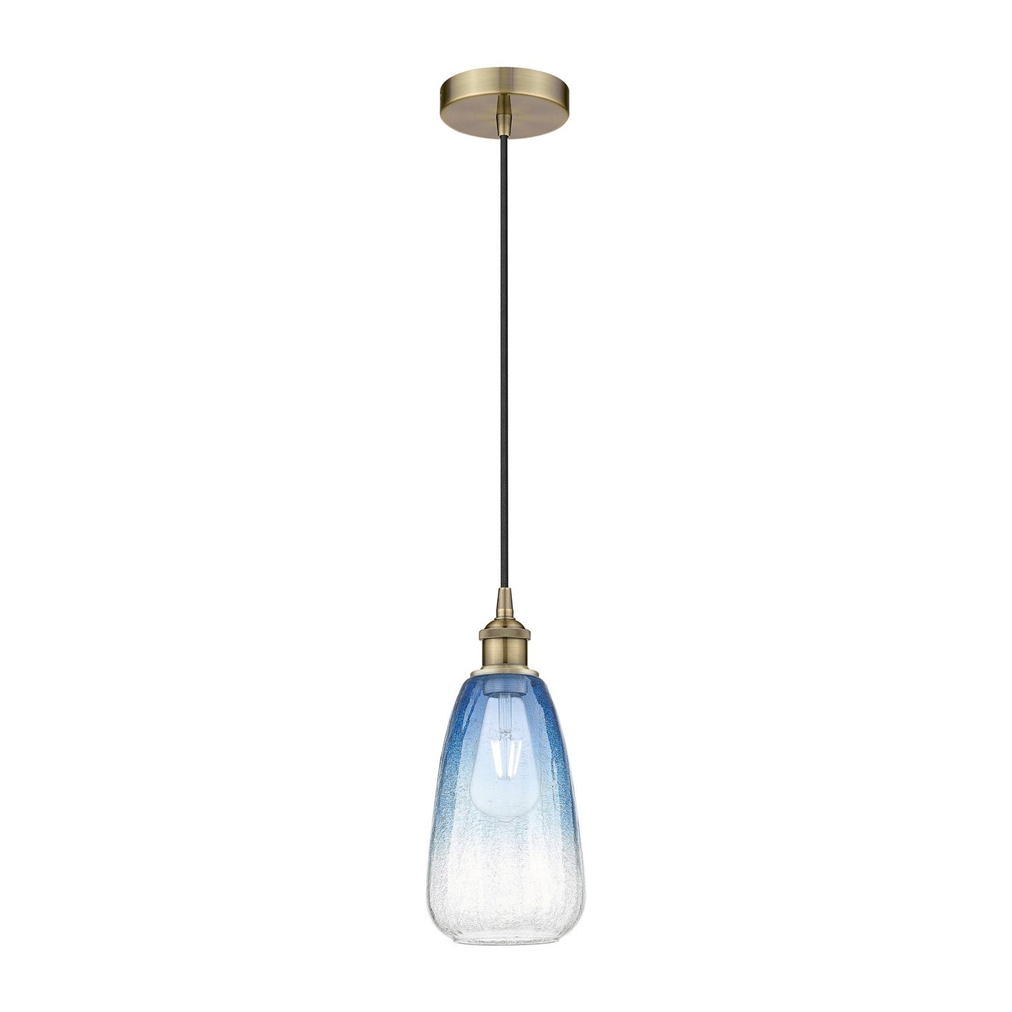 Innovations Brookhaven Almond 6in 1-Light Mini Pendant | Industrial Antique Brass Steel and Sapphire Blue Glass | Kitchen | Model 616-1P-AB-G480-6SB