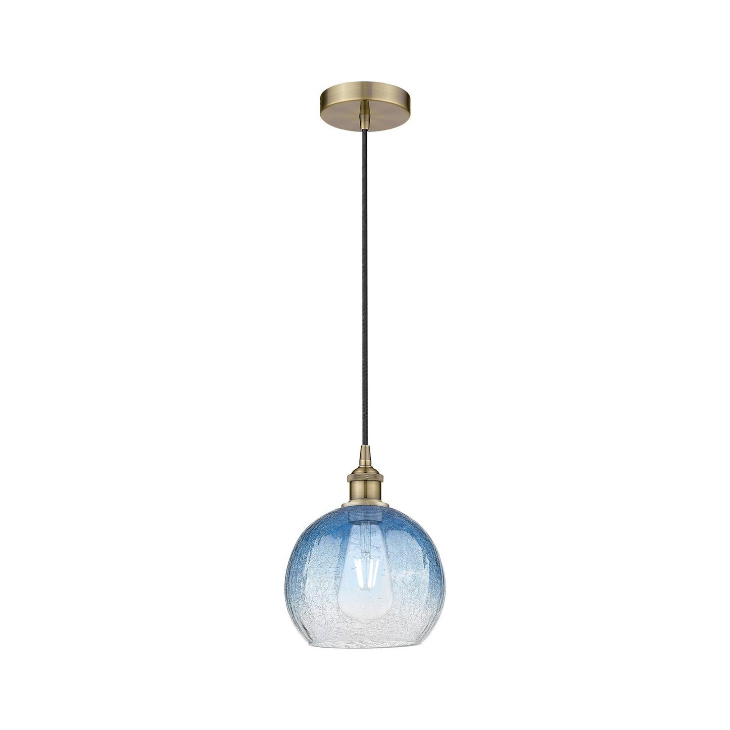Innovations Brookhaven Globe 8in 1-Light Mini Pendant | Industrial Antique Brass and Sapphire Blue Glass | Kitchen Island & | Model 616-1P-AB-G483-8SB