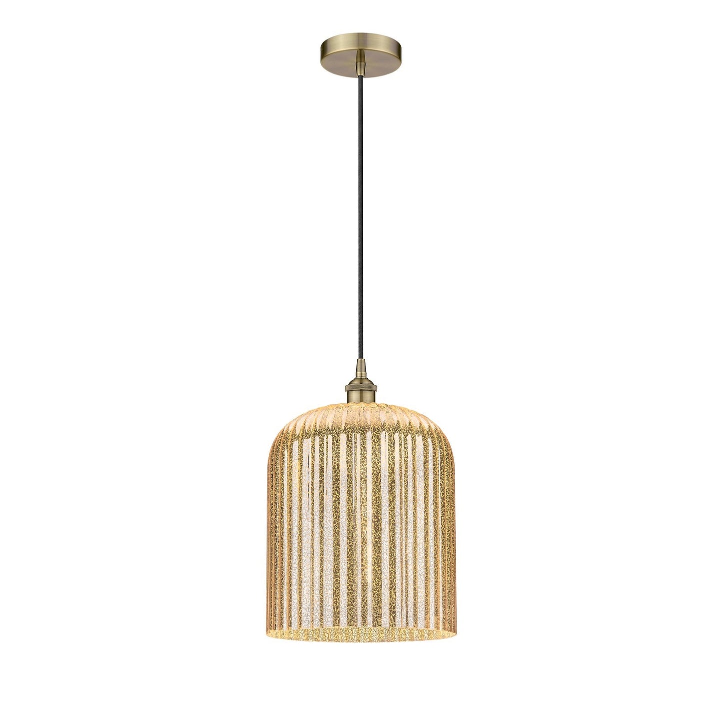 Innovations Bridal Veil 5in 1-Light Mini Pendant | Art Nouveau Antique Brass and Mercury Ribbed Glass | Kitchen Island & | Model 616-1P-AB-G559-12ME