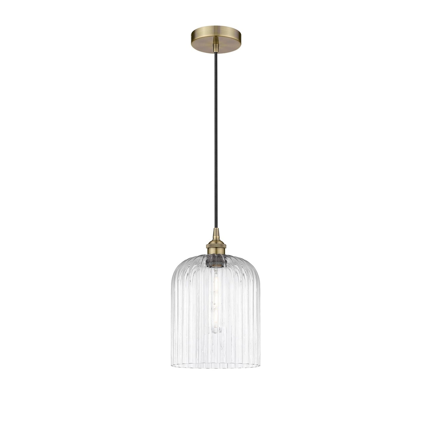Innovations Bridal Veil 5in 1-Light Mini Pendant | Art Nouveau Antique Brass Steel and Clear Ribbed Glass | Kitchen Island & | Model 616-1P-AB-G559-8CL