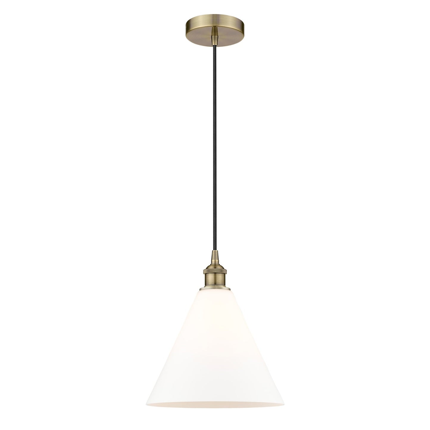 Innovations Berkshire Glass 12in 1-Light Mini Pendant | Industrial Antique Brass Steel and Matte White Glass | Kitchen | Model 616-1P-AB-GBC-121-LED