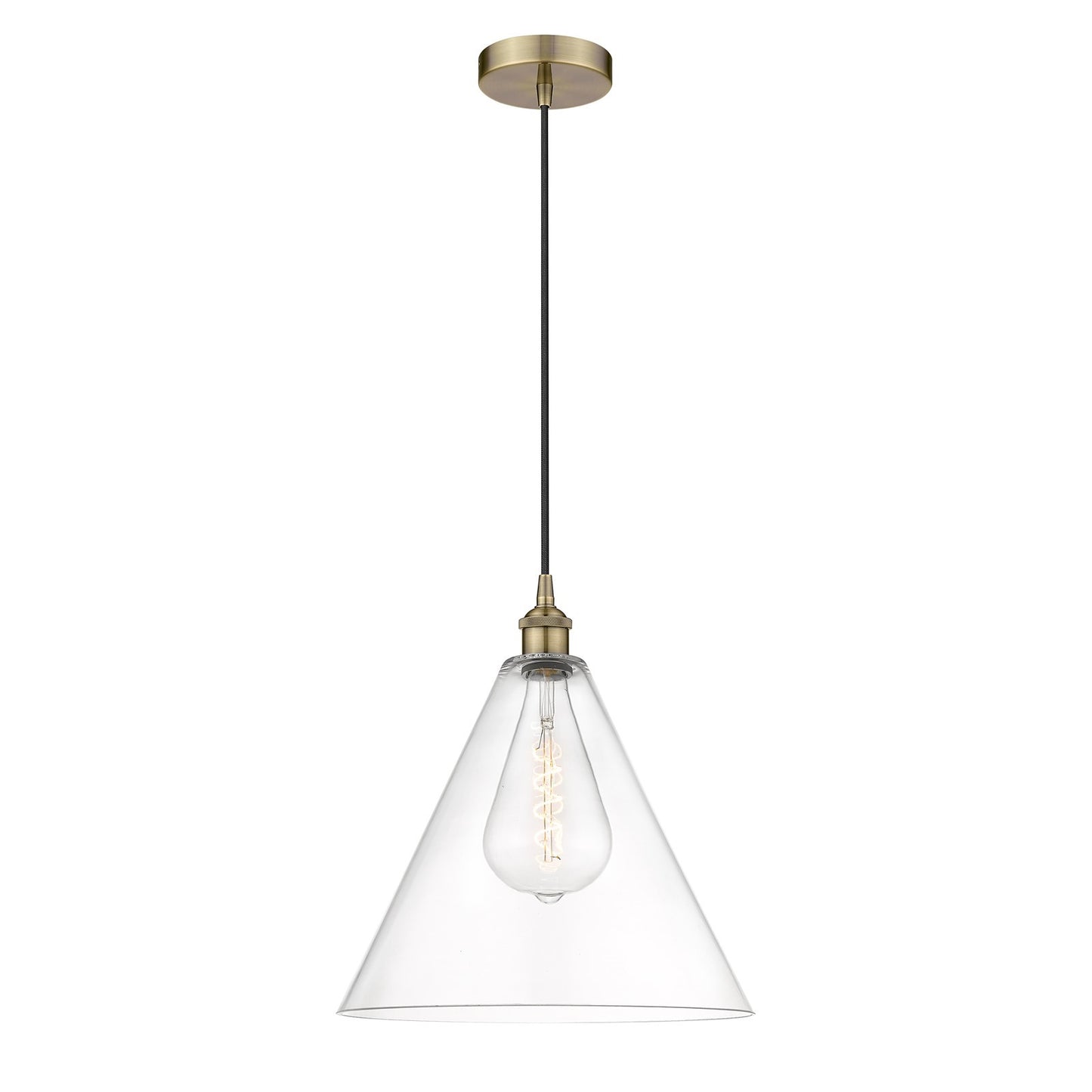 Innovations Berkshire Glass 16in 1-Light Pendant | Industrial Antique Brass Steel and Clear Glass | Kitchen Island & Dining | Model 616-1P-AB-GBC-162-LED