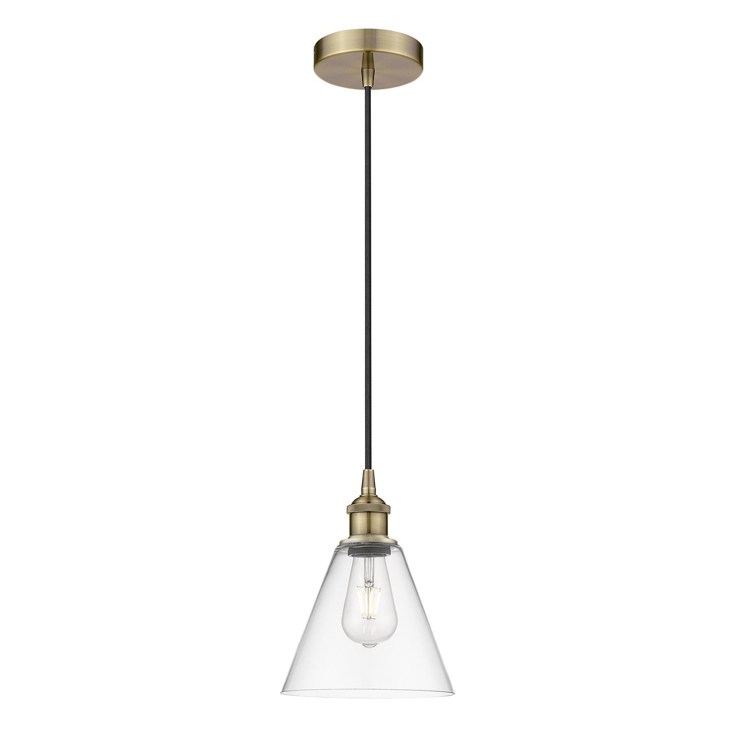 Innovations Berkshire Glass 8in 1-Light Mini Pendant | Industrial Antique Brass Steel and Clear Glass | Kitchen Island & | Model 616-1P-AB-GBC-82-LED