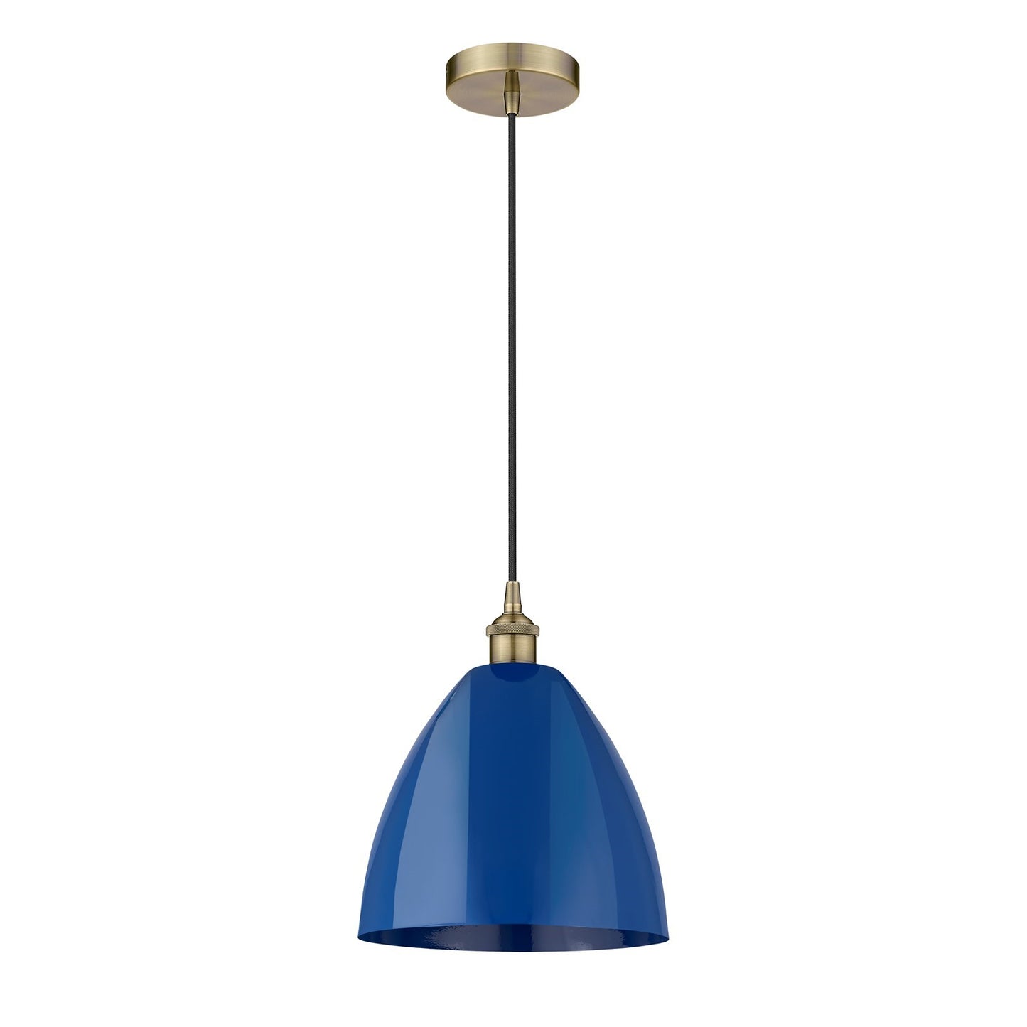 Innovations Plymouth 12in 1-Light Mini Pendant | Industrial Antique Brass Steel and Matte Blue Metal | Kitchen Island & | Model 616-1P-AB-MBD-12-BL-LED