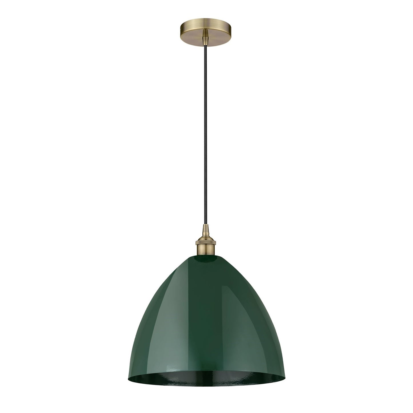 Innovations Plymouth 16in 1-Light Mini Pendant | Industrial Antique Brass and Matte Green Metal | Kitchen Island & Dining | Model 616-1P-AB-MBD-16-GR-LED