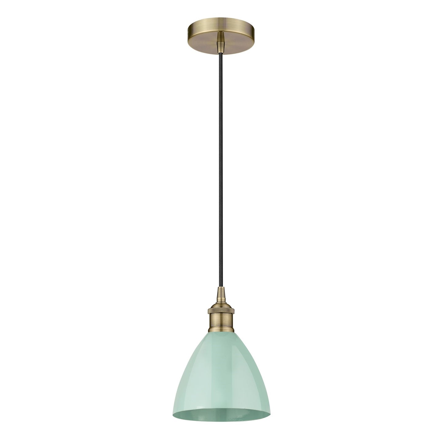Innovations Plymouth 1-Light 7.5in Mini Pendant | Industrial Farmhouse Antique Brass and Matte Seafoam Metal Shade | Model 616-1P-AB-MBD-75-SF-LED