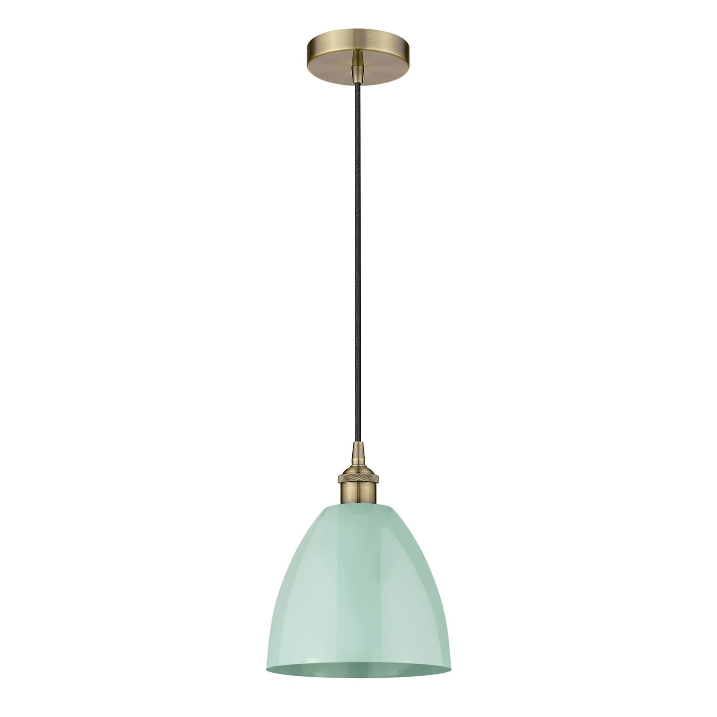 Innovations Plymouth 9in 1-Light Mini Pendant | Industrial Antique Brass Steel and Matte Seafoam Metal | Kitchen Island & | Model 616-1P-AB-MBD-9-SF-LED