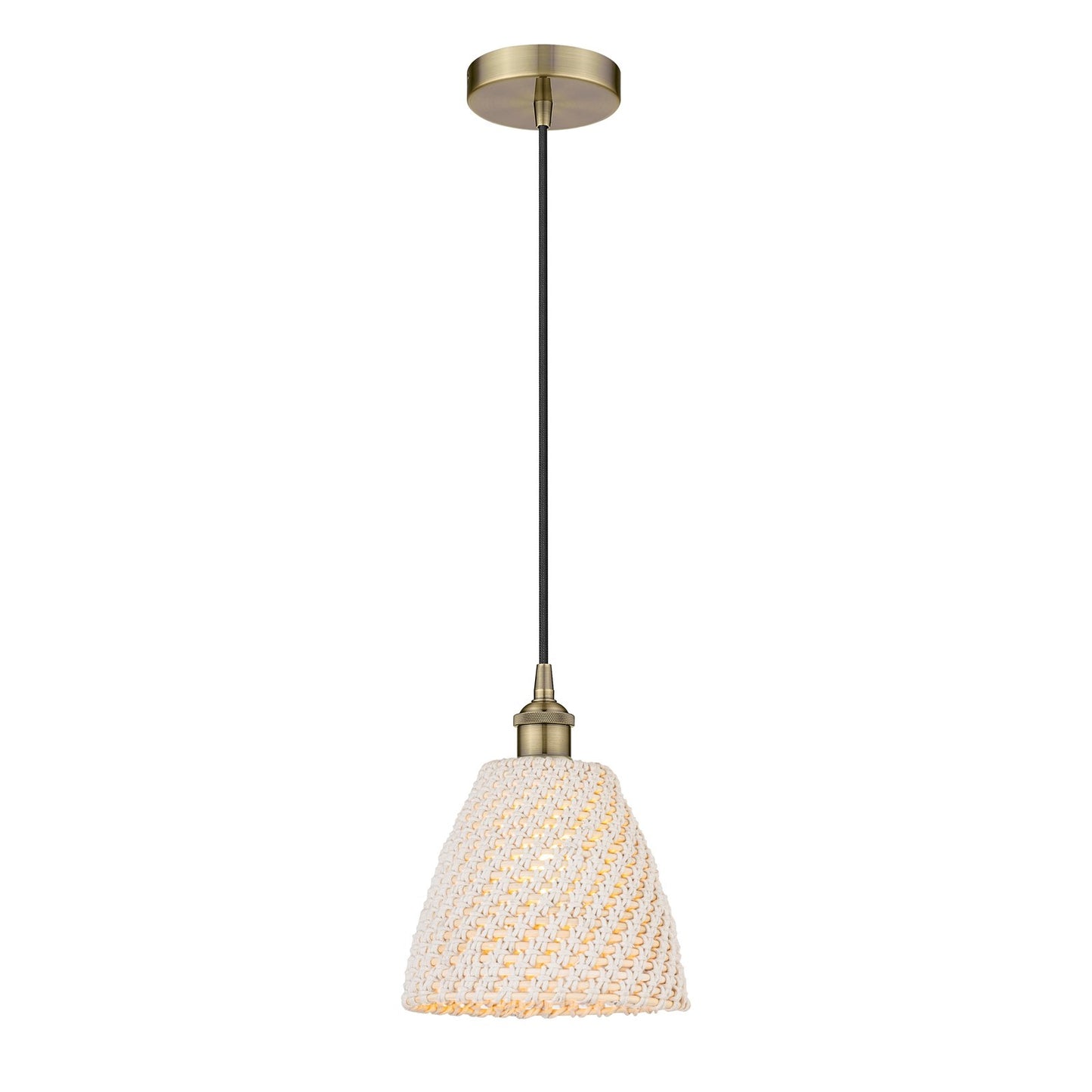 Innovations Bristol Natural 9in 1-Light Mini Pendant | Farmhouse Antique Brass and Natural Fiber Dome Shade | Kitchen Island & | Model 616-1P-AB-NBD-9-NAT