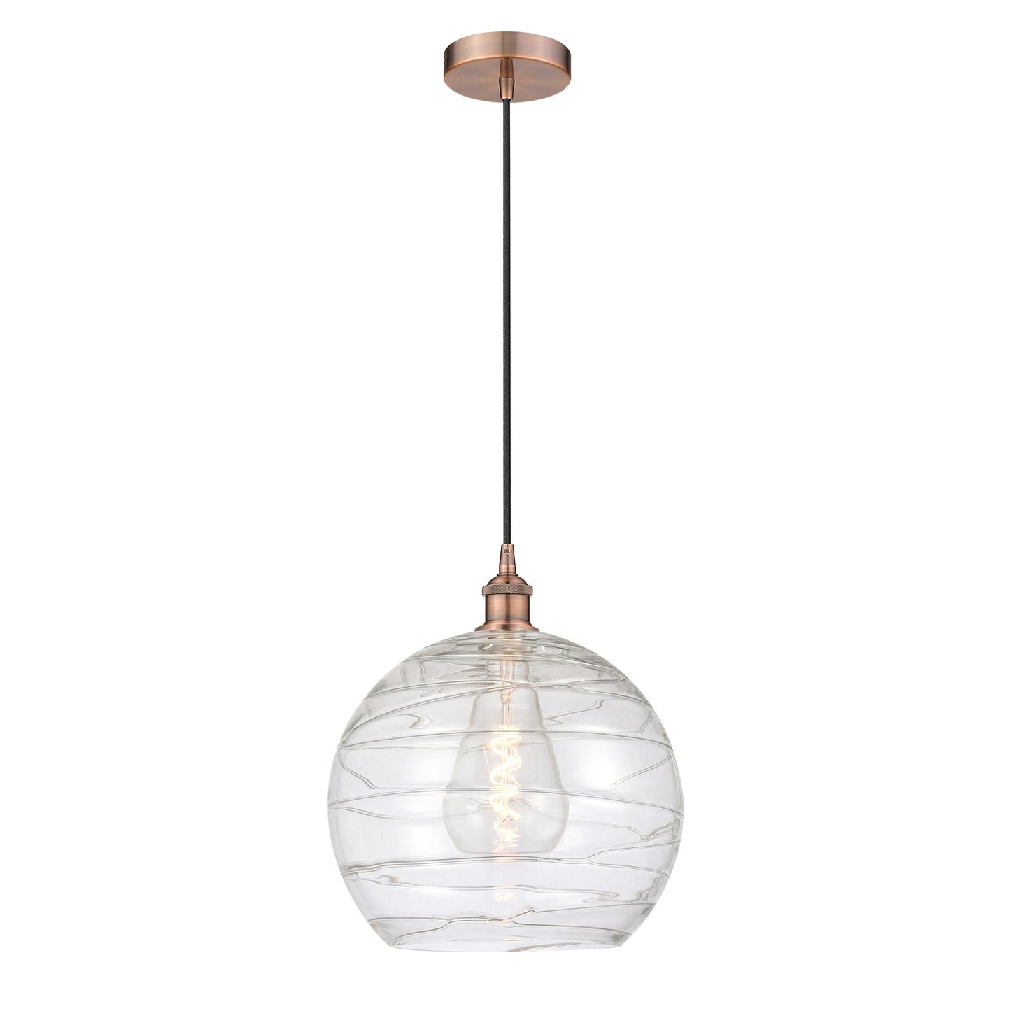 Innovations Athens Deco Swirl 14in 1-Light Mini Pendant | Industrial Antique Copper Steel and Clear Glass | Kitchen Island & | Model 616-1P-AC-G1213-14CL