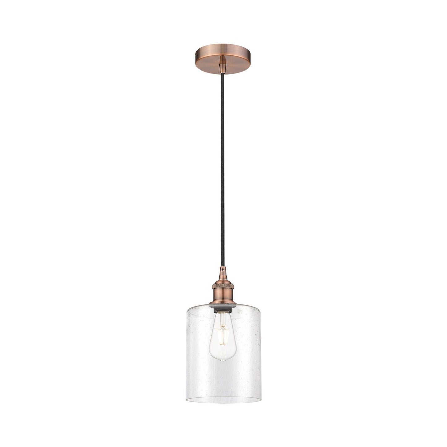 Innovations Paladin 7in 1-Light Mini Pendant | Farmhouse Antique Copper Steel and Seedy Glass Cylinder | Kitchen Island & Dining | Model 616-1P-AC-G4424-7