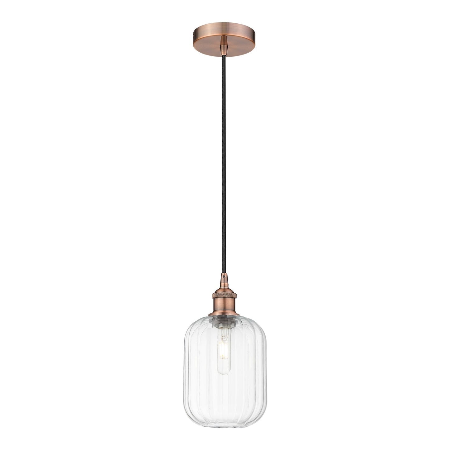 Innovations Preston Cylinder 7in 1-Light Mini Pendant | Industrial Antique Copper Steel and Clear Glass | Kitchen Island & | Model 616-1P-AC-G460-7CL