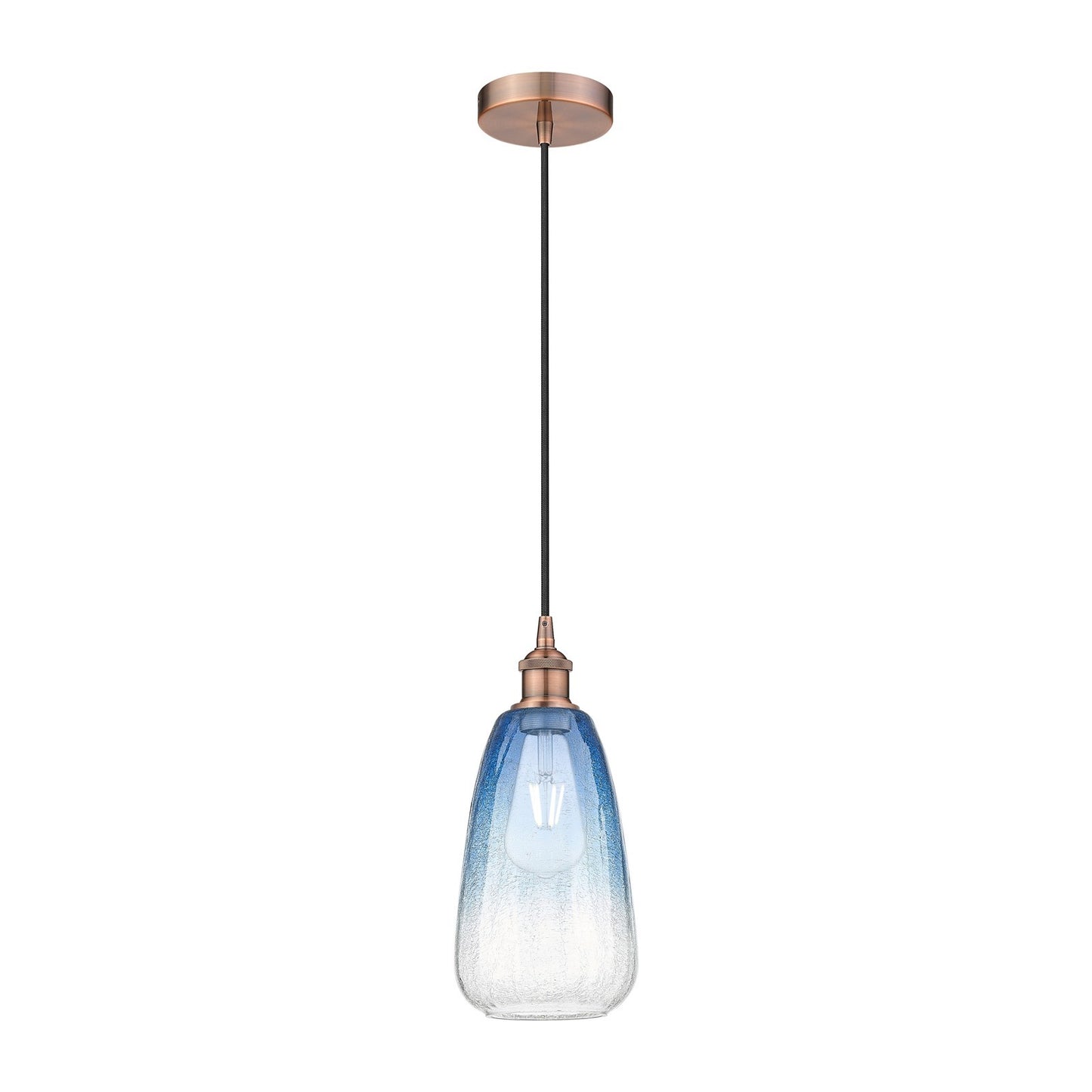 Innovations Brookhaven Almond 6in 1-Light Mini Pendant | Industrial Antique Copper Steel and Sapphire Blue Glass | Kitchen | Model 616-1P-AC-G480-6SB