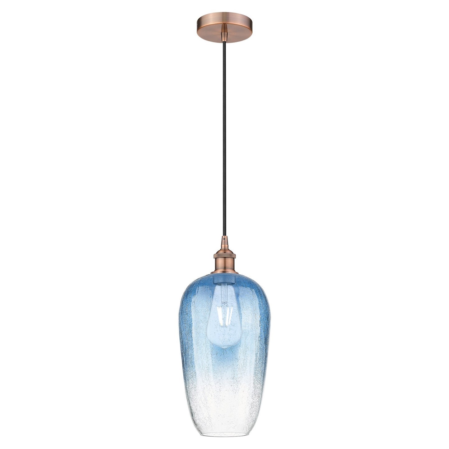 Innovations Brookhaven Flute 7in 1-Light Mini Pendant | Industrial Antique Copper Steel and Sapphire Blue Glass | Kitchen | Model 616-1P-AC-G484-7SB